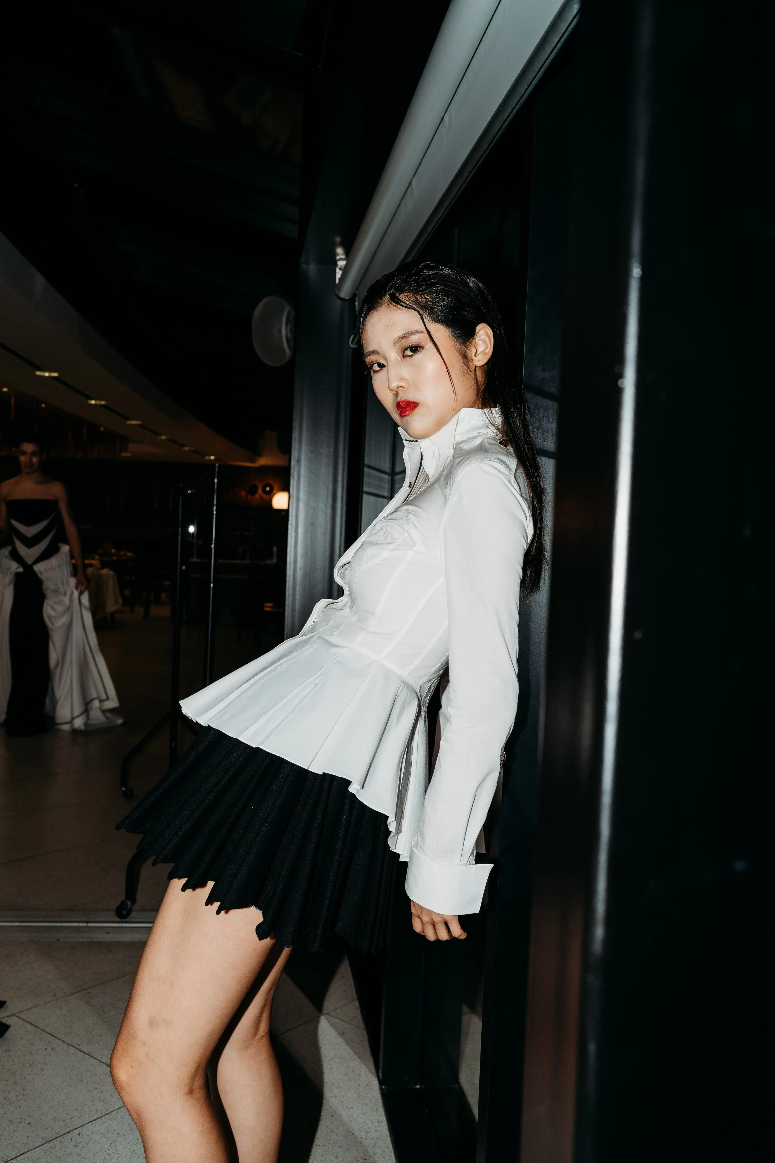 Corset Shirt & Double Godet Wool Skirt