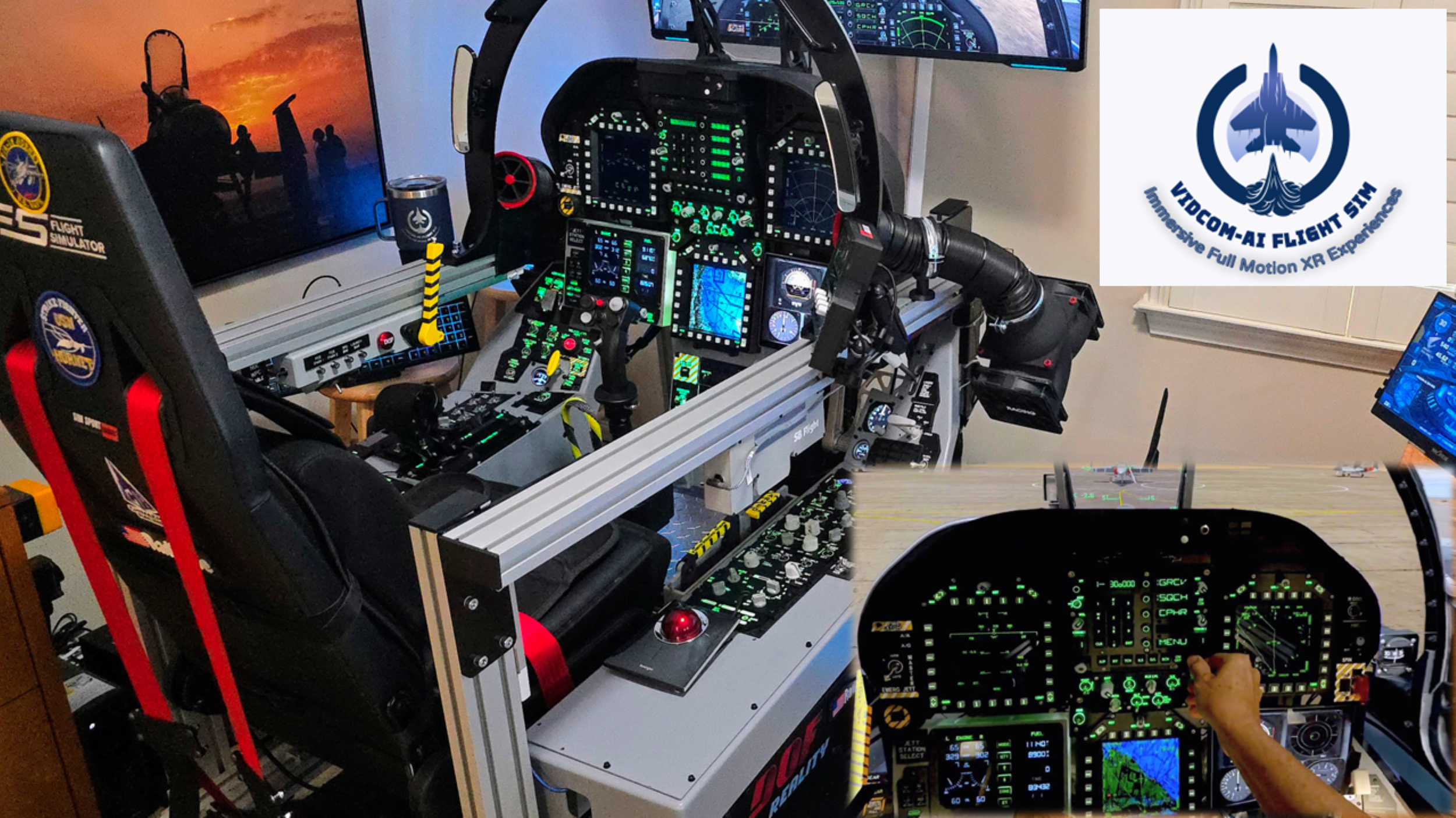 Right-Side View of VidCom-AI Full F/A-18c Hornet Framed Cockpit on DOF Reality P3 Motion Platform.