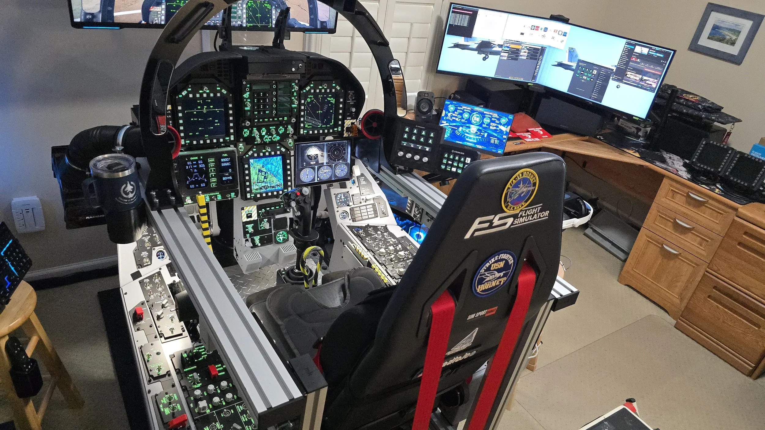 Left-Rear VidCom-AI Cockpit V5.0 View, also showing additional Monitors Running Ancillary Apps Needed for DCS World.
