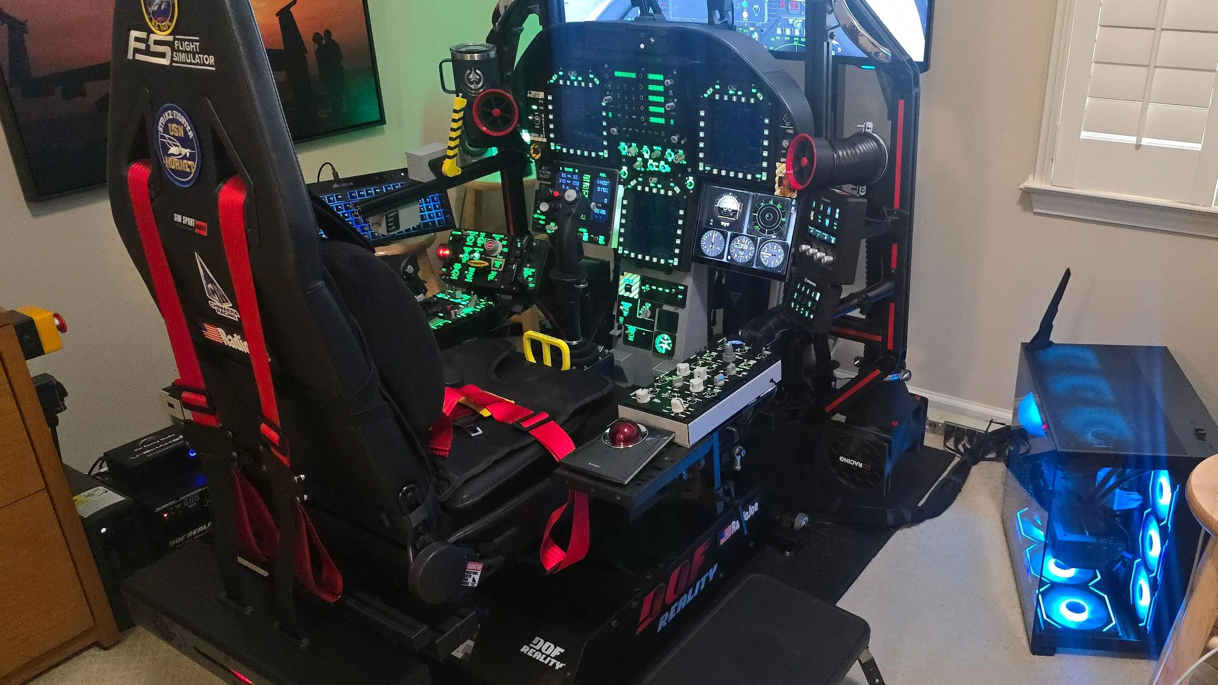 VidCom-AI Sim-Rig V3a Right Side Portrait Semi-Wide View with PC and Qubic-BT1 Seatbelt Tensioner