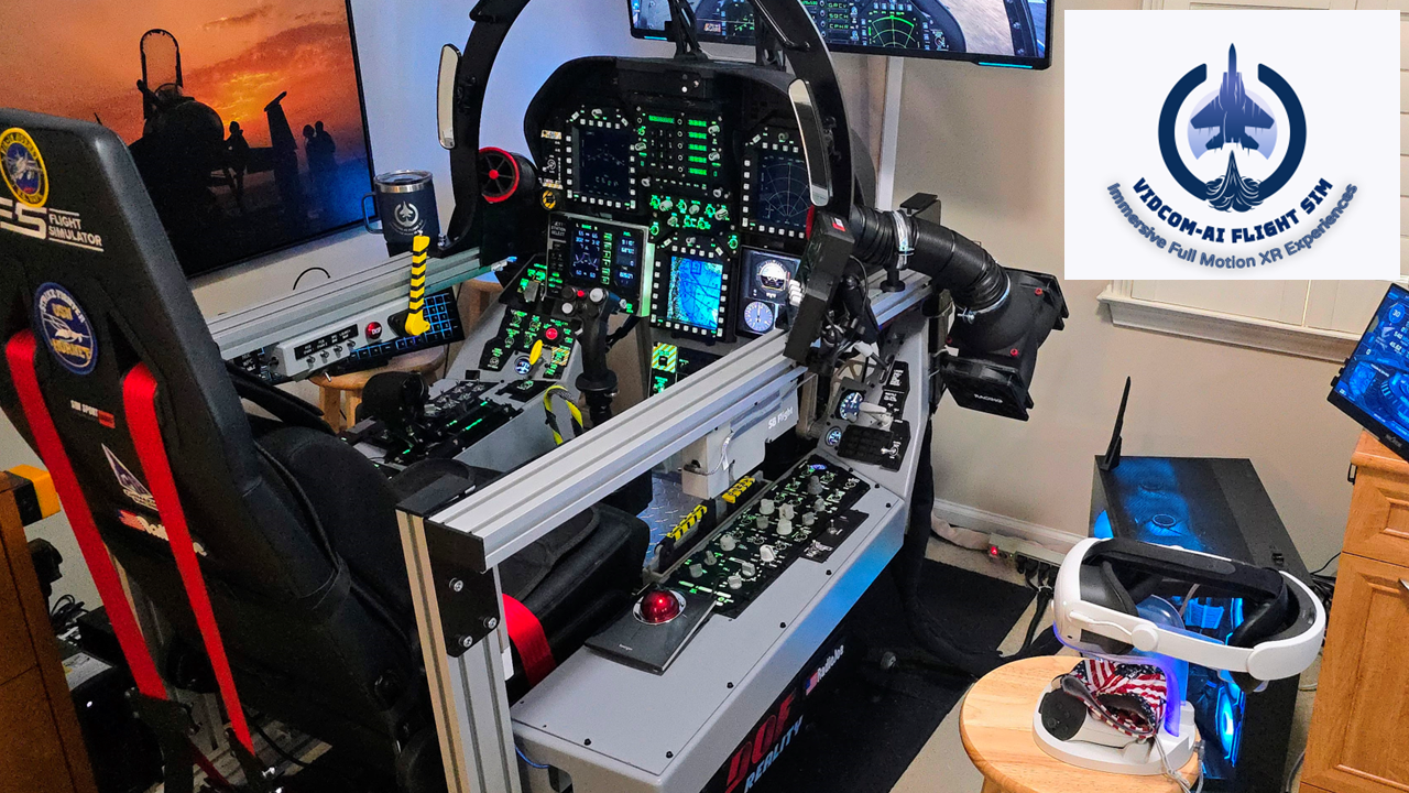 Right-Rear View of VidCom-AI V5.0 Cockpit & Quest3 VR Headset.