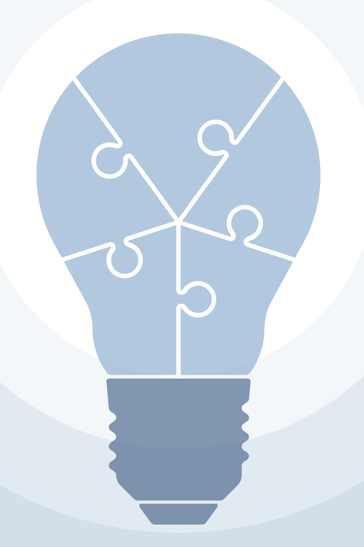 Grey blue image of a lightbulb with a puzzle piece overlay depicting the five areas of the BRITE assessment that make up team dynamics.