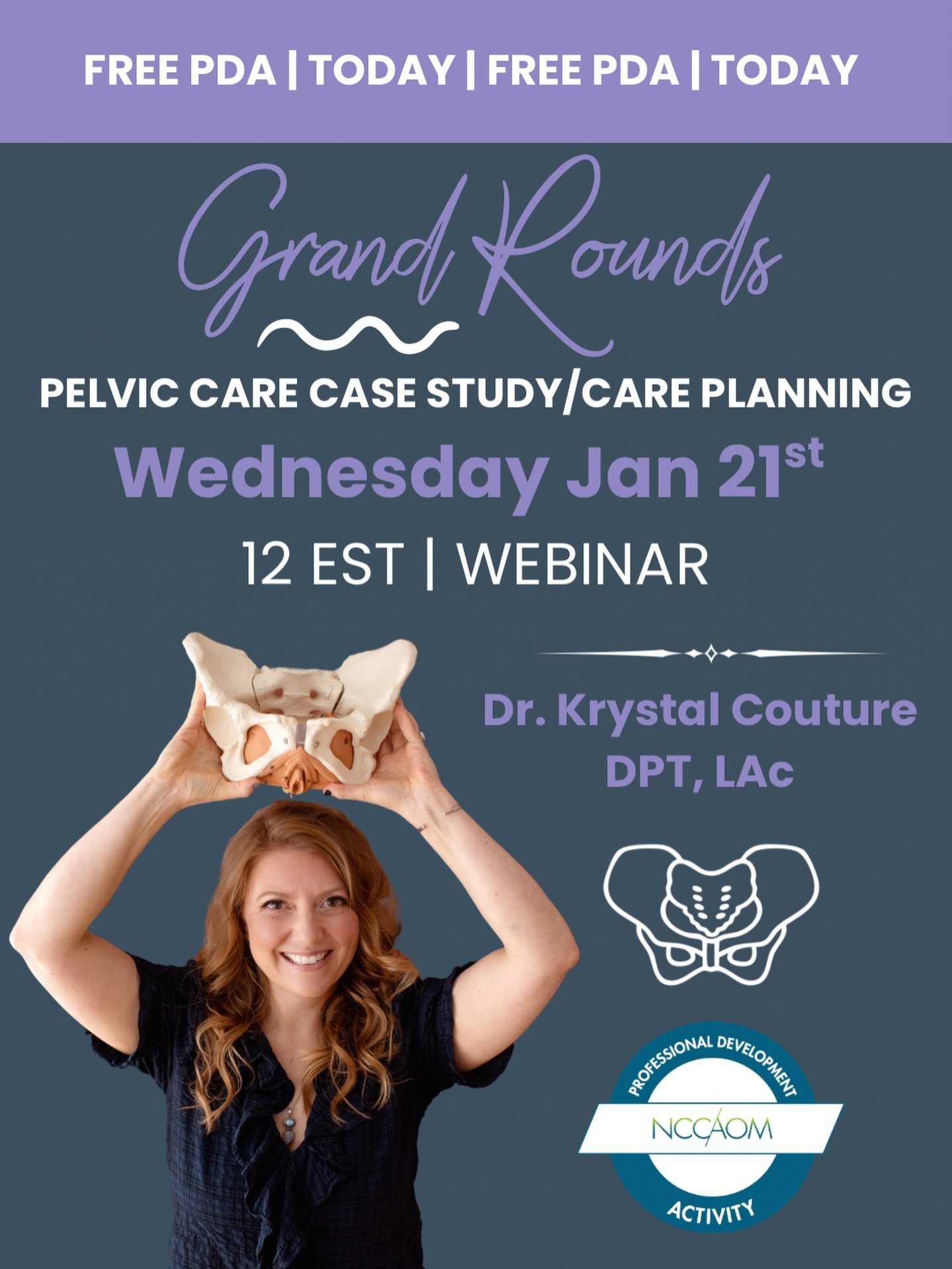 Join me TODAY for my Grand Rounds webinar at Noon EST! ✨

This is worth one FREE PDA! We will be discussing pelvic care cases and going of treatment plans! I will also be doing a brief presentation on the sinews! 

This will be recorded but registrat