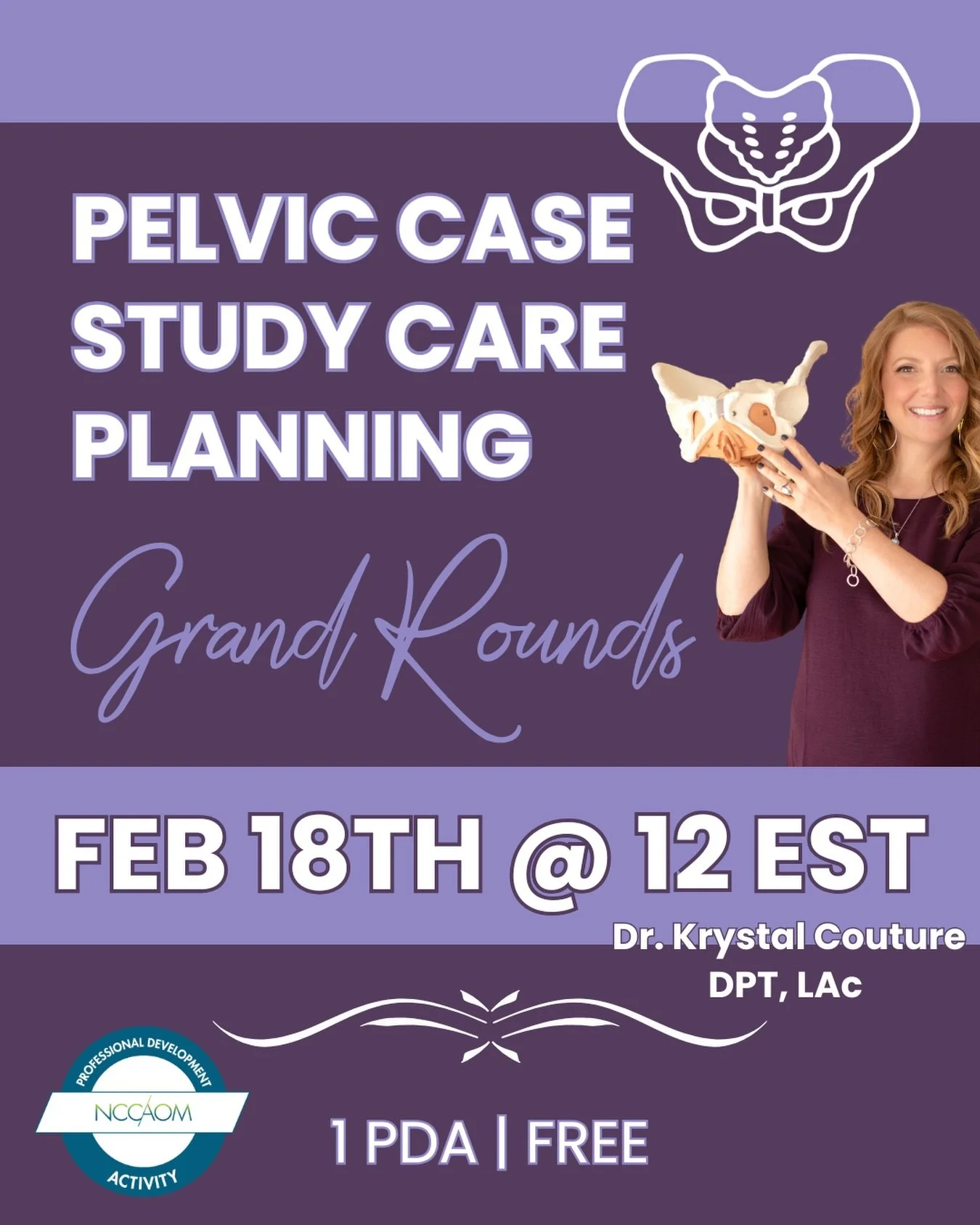 Pelvic Case Study Care Planning &ndash; Grand Rounds

Join Dr. Krystal Couture, DPT, LAc for an engaging Pelvic Case Study Care Planning Grand Rounds, featuring real-world clinical discussion plus a mini presentation on pelvic health &amp; trans care