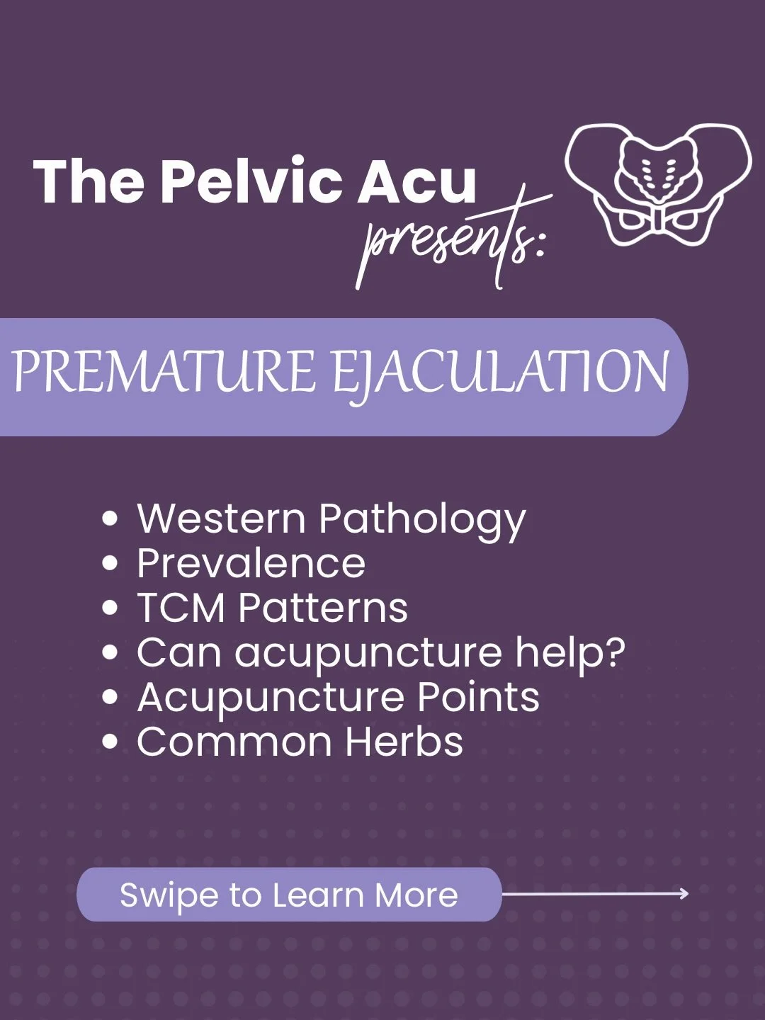 Men&rsquo;s Pathology Series | Premature Ejaculation

Premature ejaculation is common, distressing and very treatable.

It often overlaps with erectile dysfunction, anxiety, and chronic pelvic pain tied to pelvic floor tension.

Acupuncture is especi