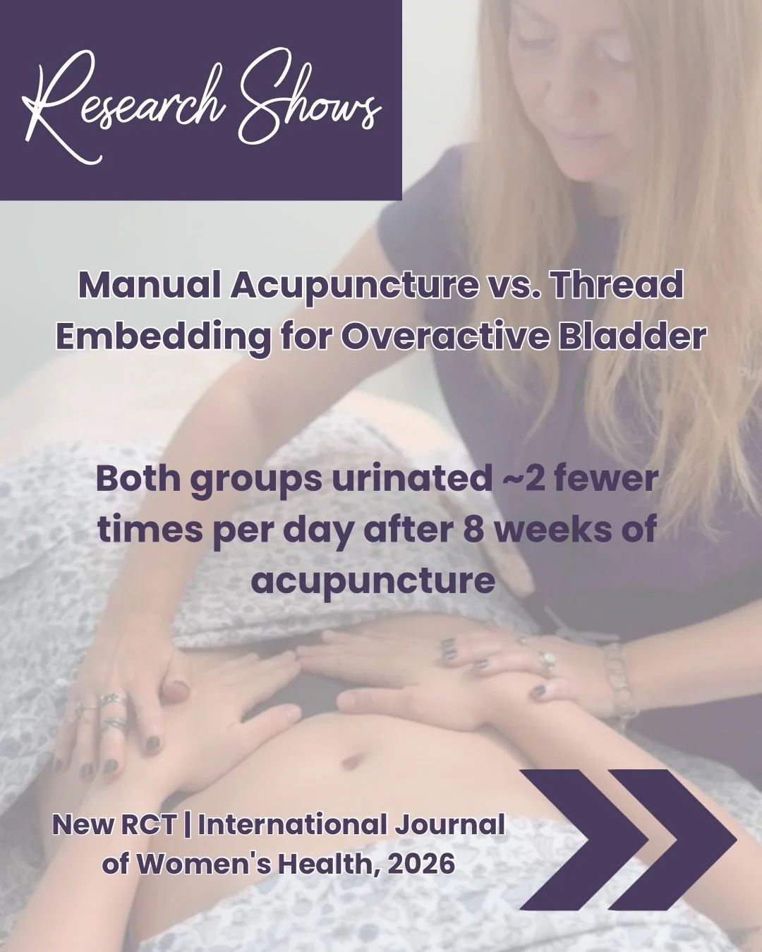 New research. Real clinical impact.

Overactive bladder affects nearly half of women over 40 and can deeply impact quality of life. And more and more patients are asking for options beyond medication.

This new RCT shows something important
Acupunctu