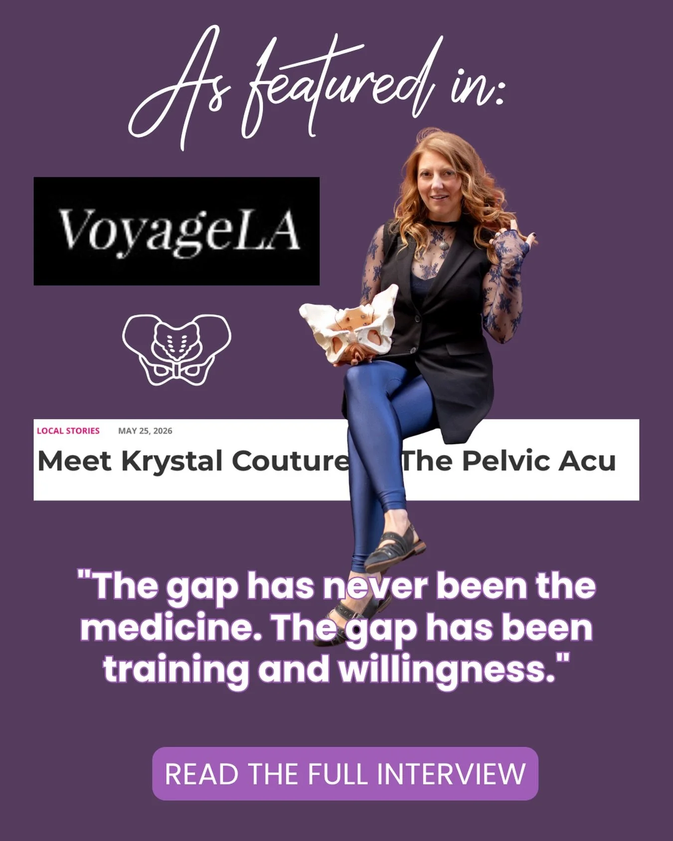 Someone nominated us for this. I don&rsquo;t know who, and I keep getting a little teary about it.

The Pelvic Acu is featured in Voyage LA.

Here&rsquo;s what I told them, and what I&rsquo;ll never stop saying: the gap has never been the medicine. A