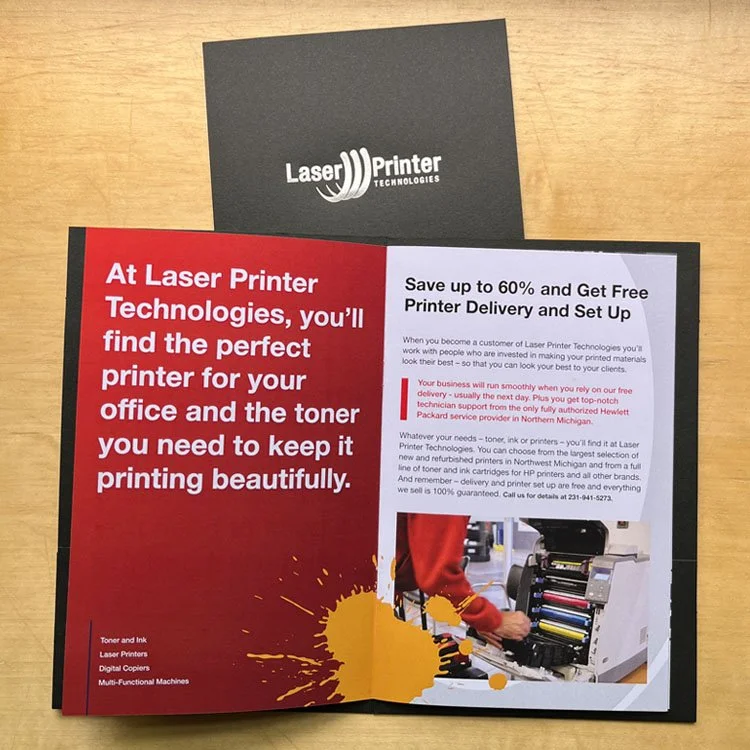 Sales folder and brochure for Laser Printer Technologies