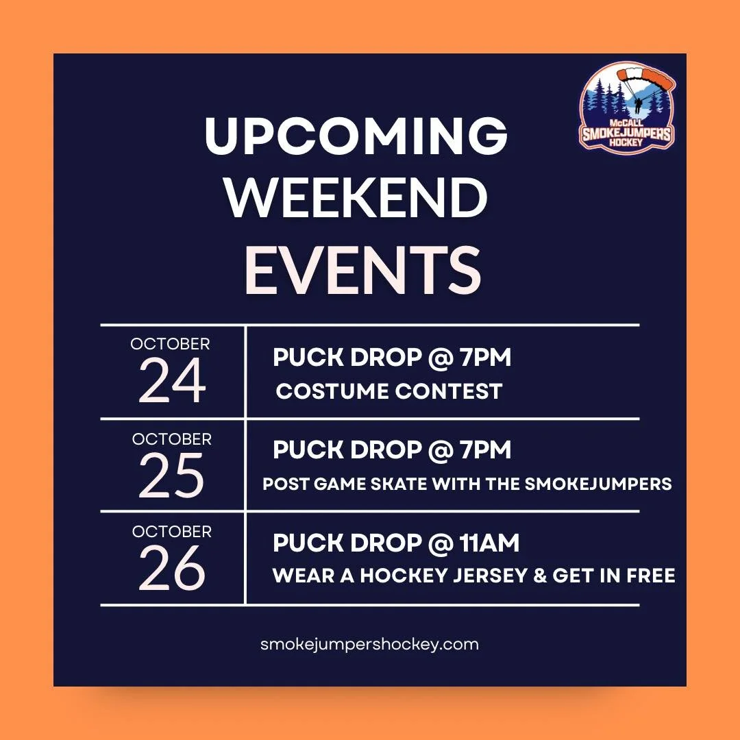 This weekend&rsquo;s loaded with fun at Manchester Ice Centre!
🎃 Friday &ndash; Fan Costume Contest (there will be prizes👀)
🏒 Saturday &ndash; Post Game Skate with the Smokejumpers (open to all ages, skates will be available)
👕 Sunday &ndash; Jer