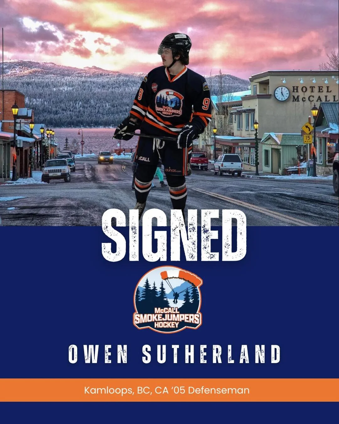 Introducing Owen Sutherland:
A gritty, hard-nosed, and determined player who brings valuable junior experience to the Smokejumpers’ program. 
Owen’s high-end skating ability allows him to create space and generate opportunities for both