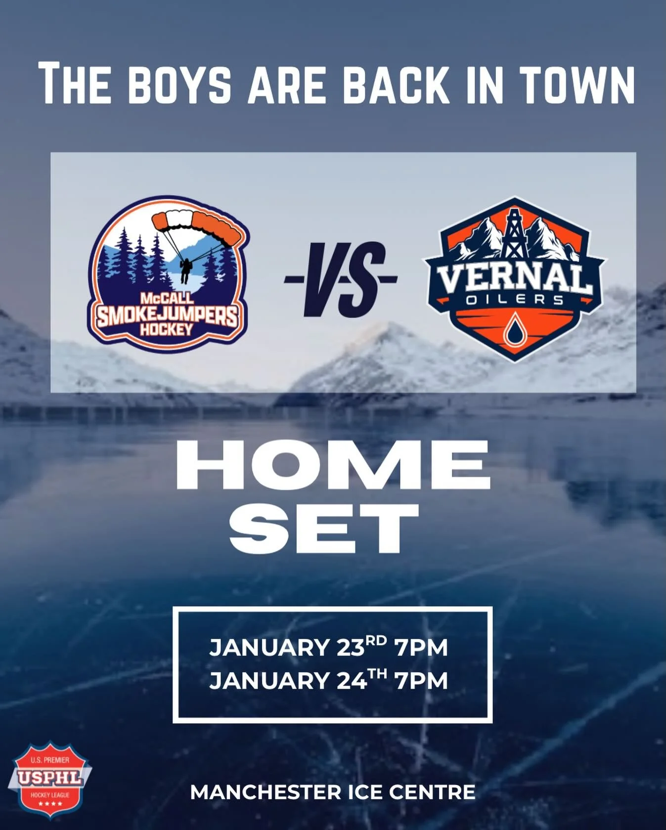 THE BOYS ARE BACK IN TOWN 😤
Home set vs. the Vernal Oilers
🗓 Jan 23 &amp; 24 | ⏰ 7PM
📍 Manchester Ice Centre
See you there.