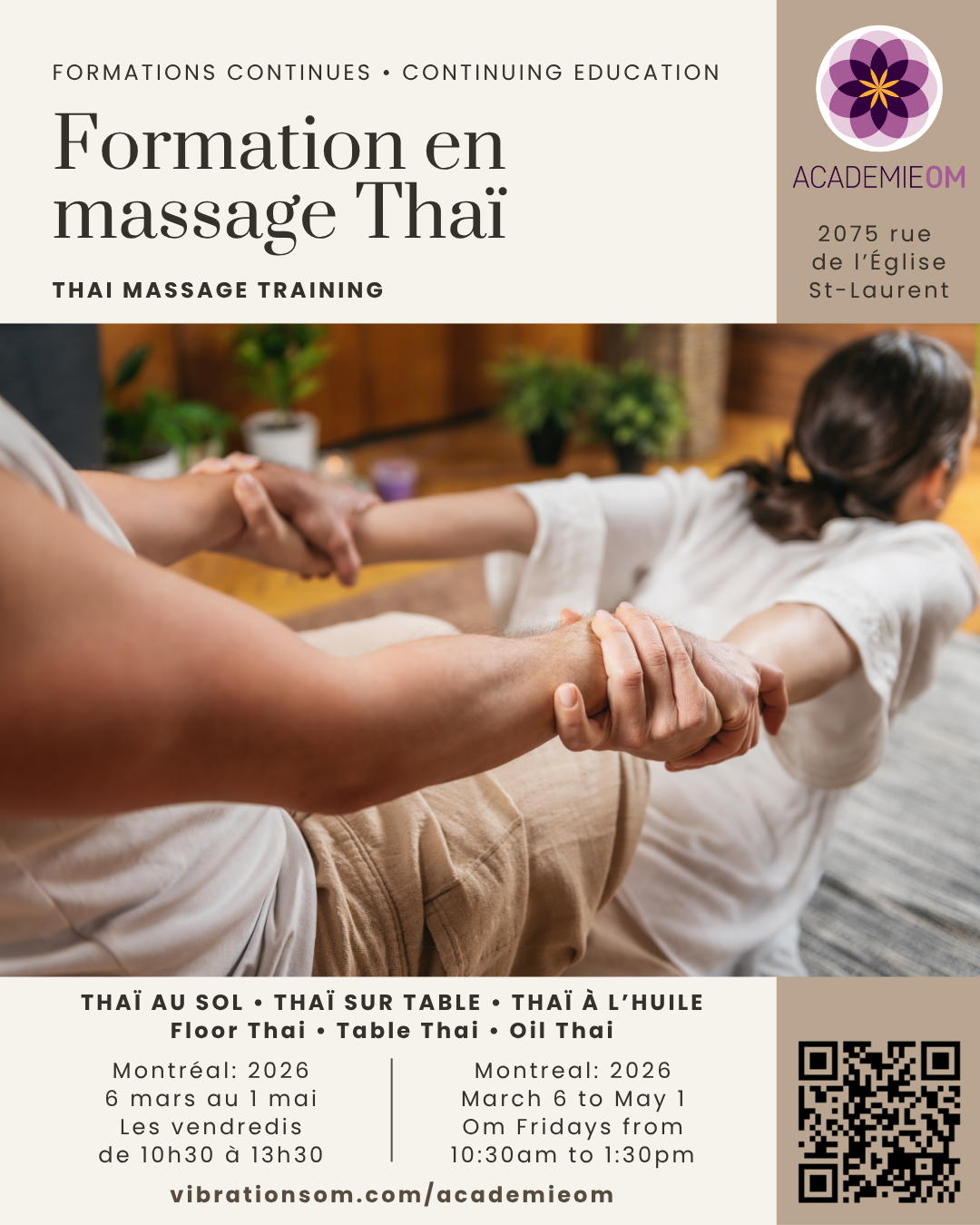 Formation en massage thaïlandais (massage thaïlandais traditionnel au sol, thaï de table, thaï à l’huile)