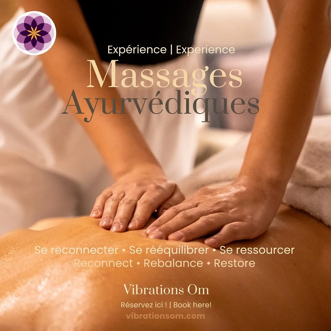 Bien-être ayurvédique à Vibrations Om ✨ Offrez-vous un moment pour vous reconnecter à votre corps et à votre esprit. 🌸 💆‍♀️ Découvrez nos soins ayurvédiques disponibles dans tous nos studios Vibrations Om : Abhyanga,