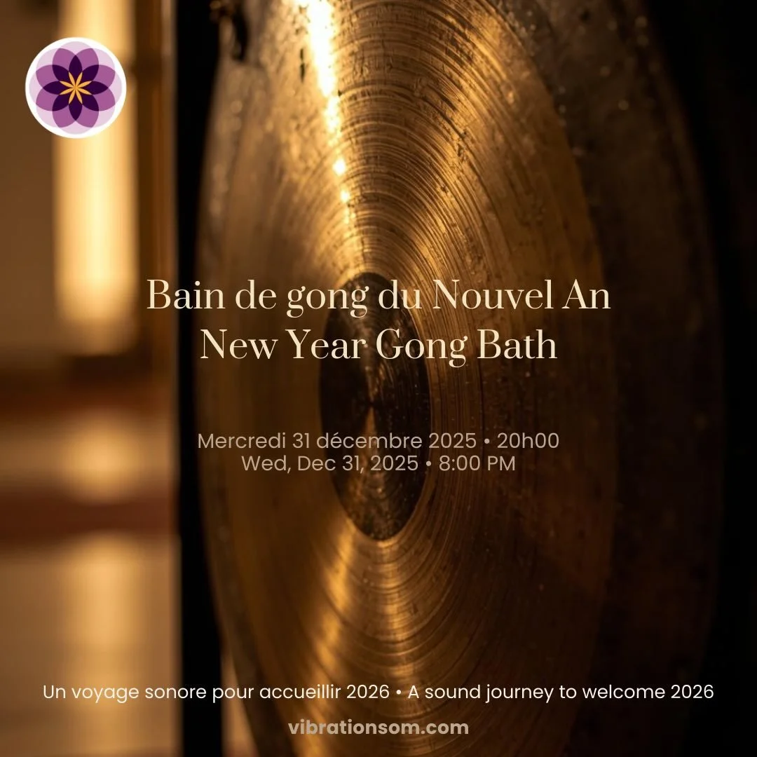 Bain de gong du Nouvel An ✨

Plongez dans les vibrations profondes et enveloppantes du gong pour laisser aller 2025 et accueillir 2026 avec clart&eacute; et intention.
Ce voyage sonore apaisant aide &agrave; rel&acirc;cher les tensions, calmer l&rsqu
