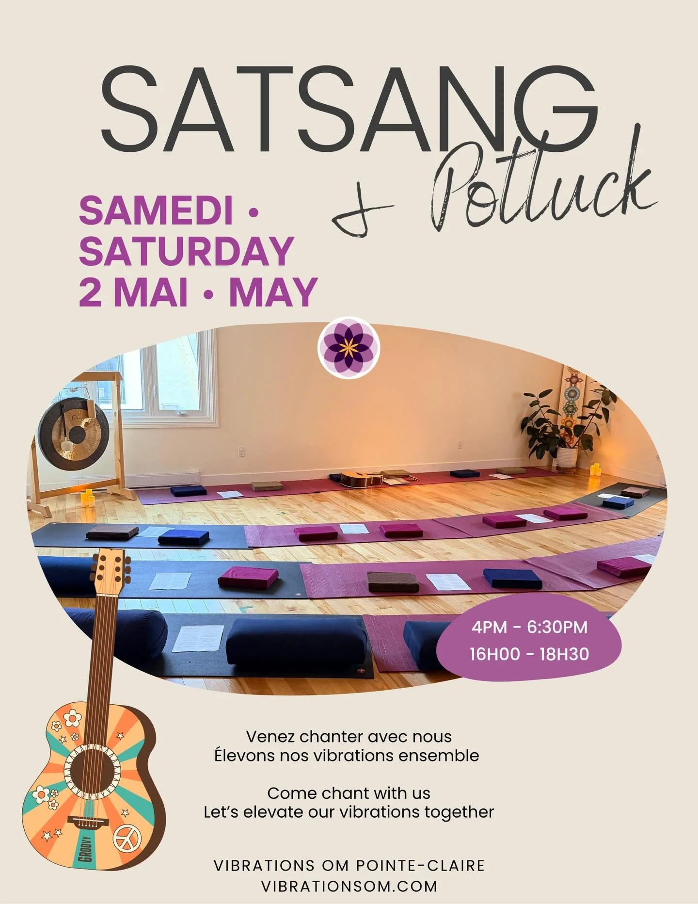 Un moment pour se rassembler, chanter et partager ✨

Rejoignez-nous pour notre Satsang au Vibrations Om &ndash; Pointe-Claire. Un apr&egrave;s-midi d&eacute;di&eacute; &agrave; la musique, &agrave; la connexion et &agrave; la joie collective.

Chants