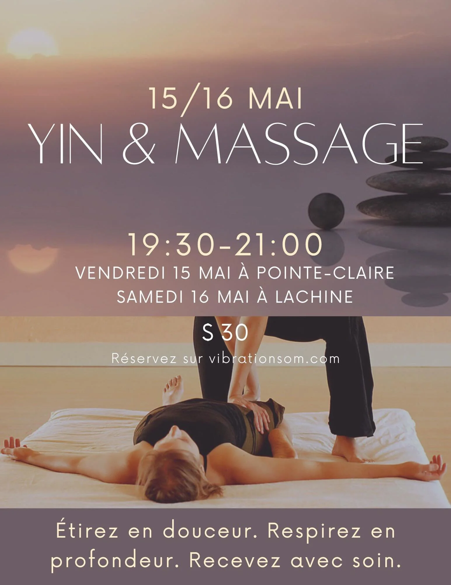 Un moment pour ralentir, relâcher et simplement respirer ✨

Rejoignez-nous pour une soirée de Yin et Massage, une expérience profondément apaisante qui combine les bienfaits du yoga yin et du toucher thérapeutique.

