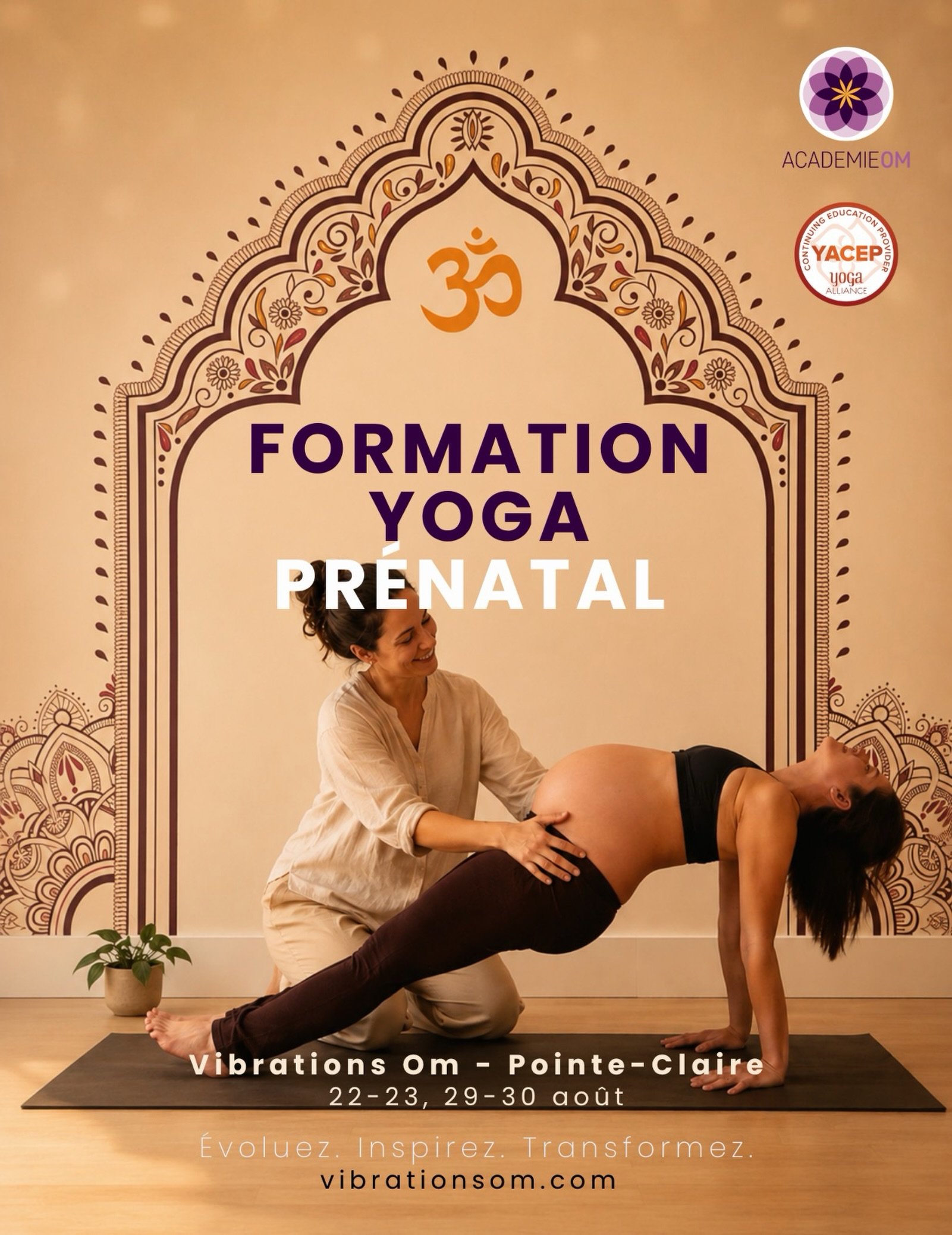 Formation de Yoga Pr&eacute;natal et Postnatal
Approfondissez votre pratique et d&eacute;veloppez les outils pour accompagner les futures mamans avec douceur, confiance et bienveillance.

✨22-23 &amp; 29-30 ao&ucirc;t 2026
📍Vibrations Om - Pointe-Cl