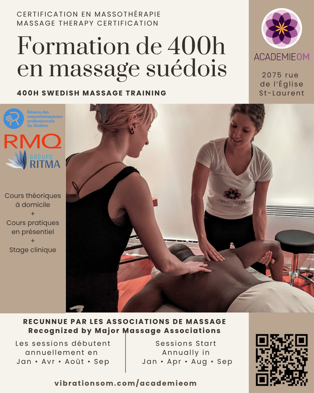 Formation de massothérapeute de 400 heures