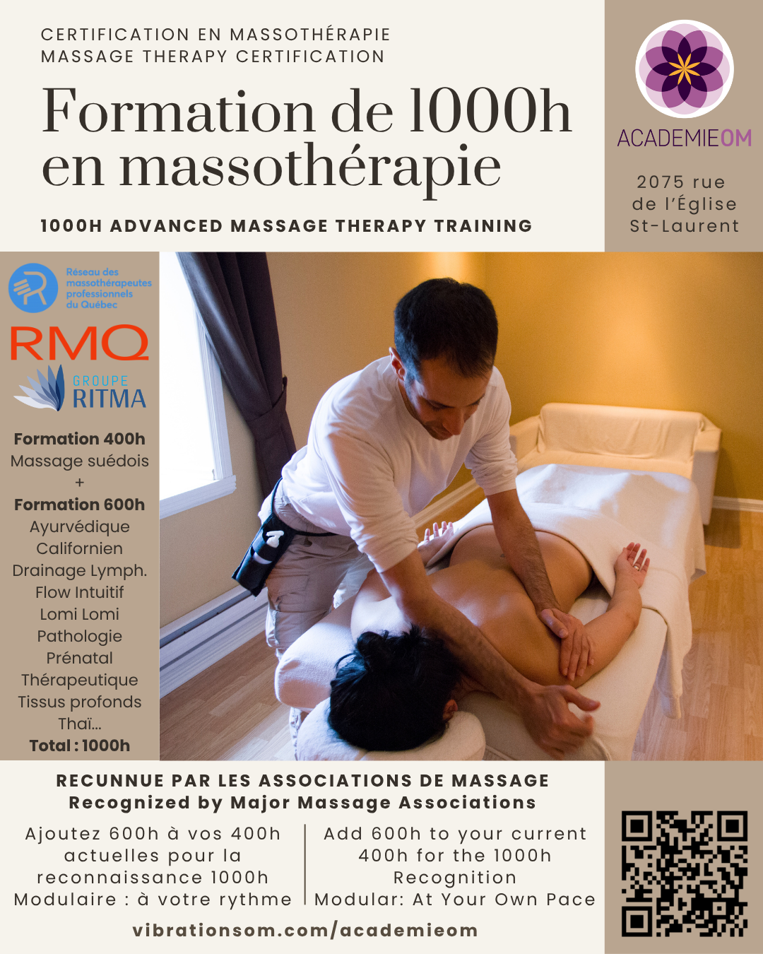 Formation en massothérapie de 1000h