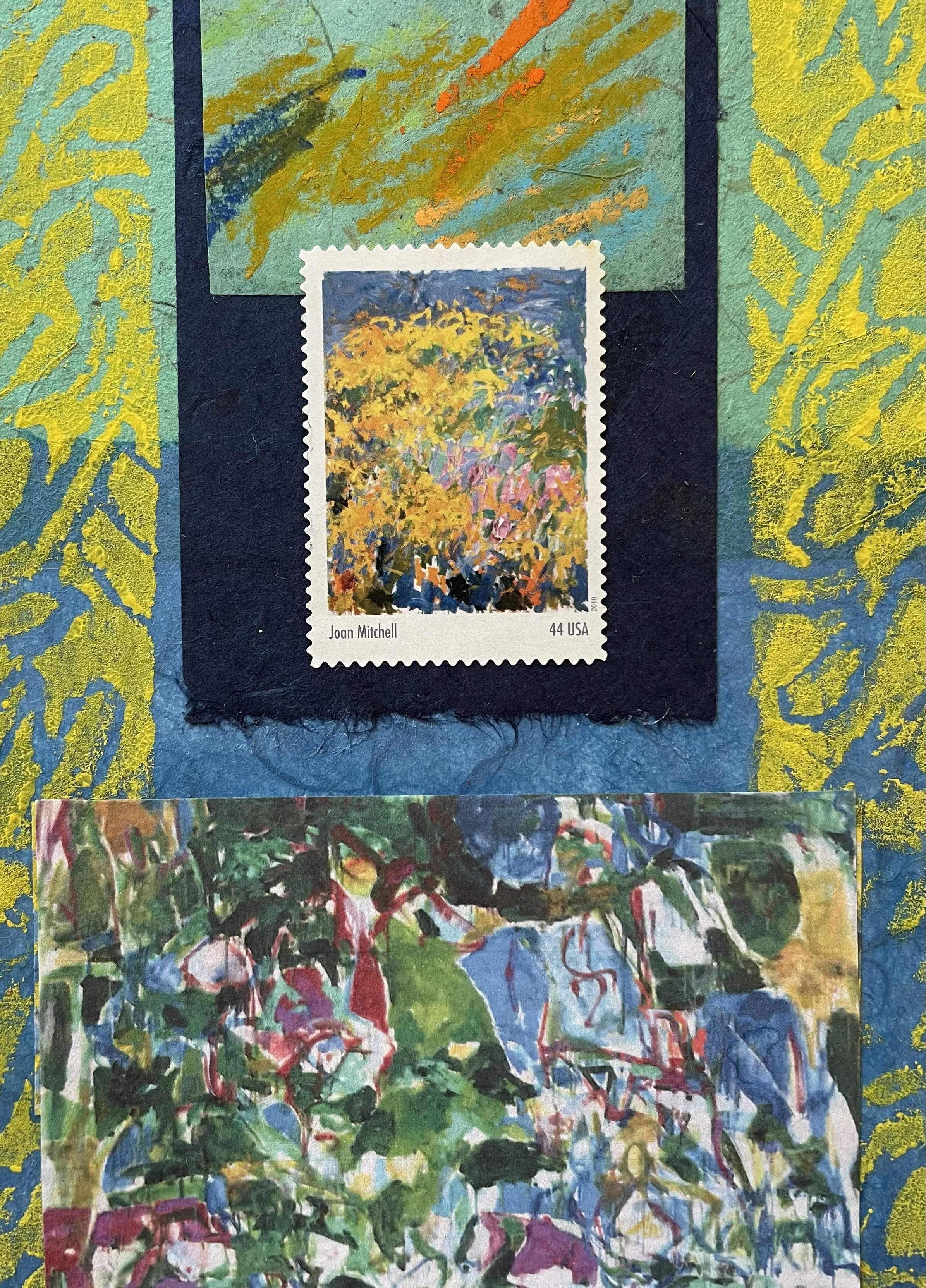 Joan Mitchell, 5x7, collage/postage stamp