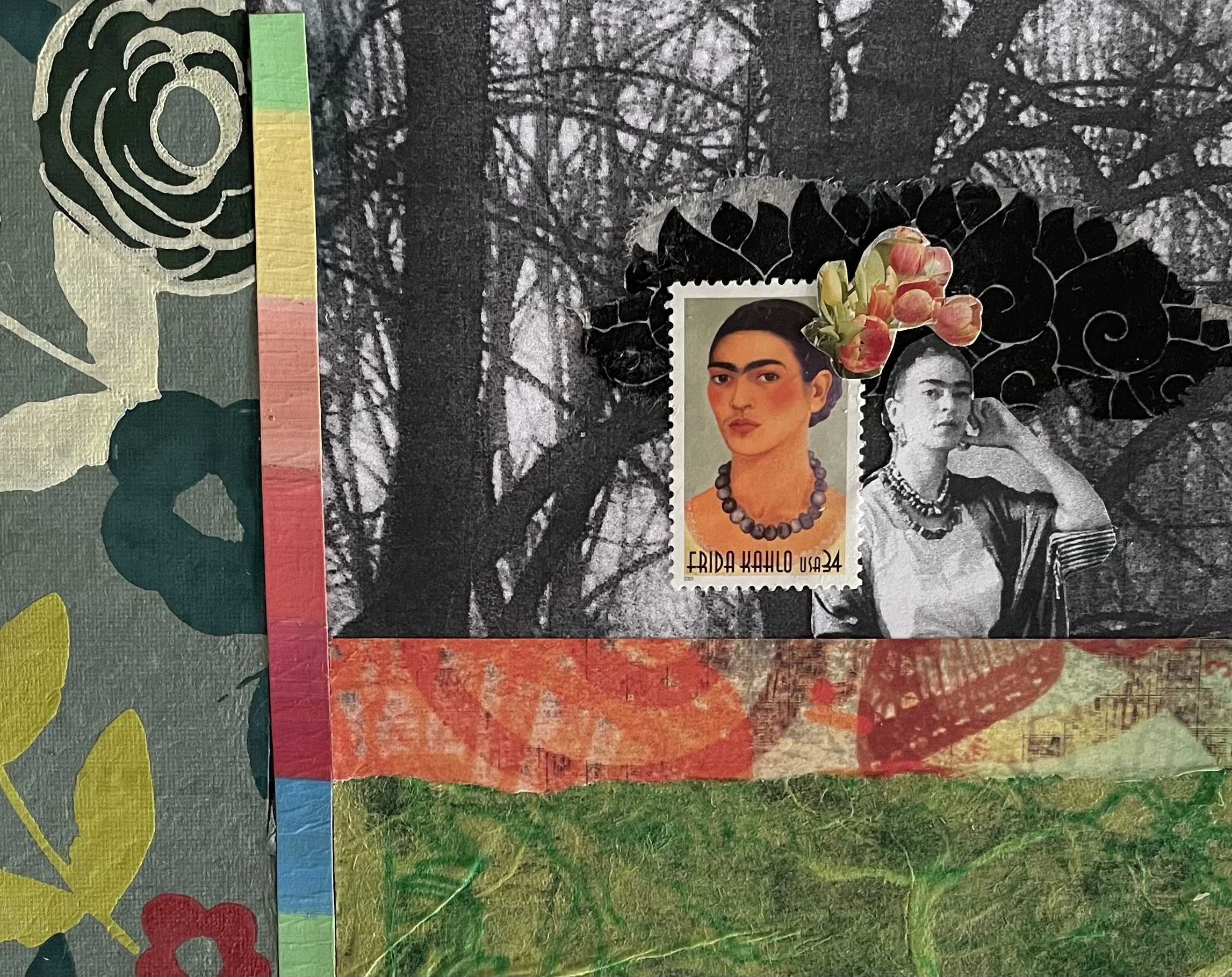 Frida Kahlo, 5x7, collage/postage stamp