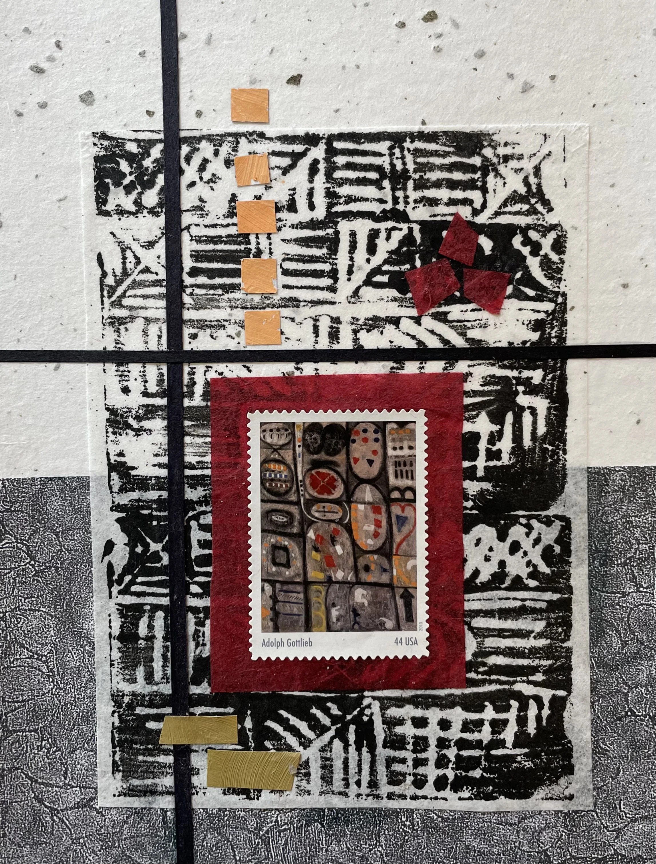 Adolf Gottlieb, 5x7, collage/postage stamp