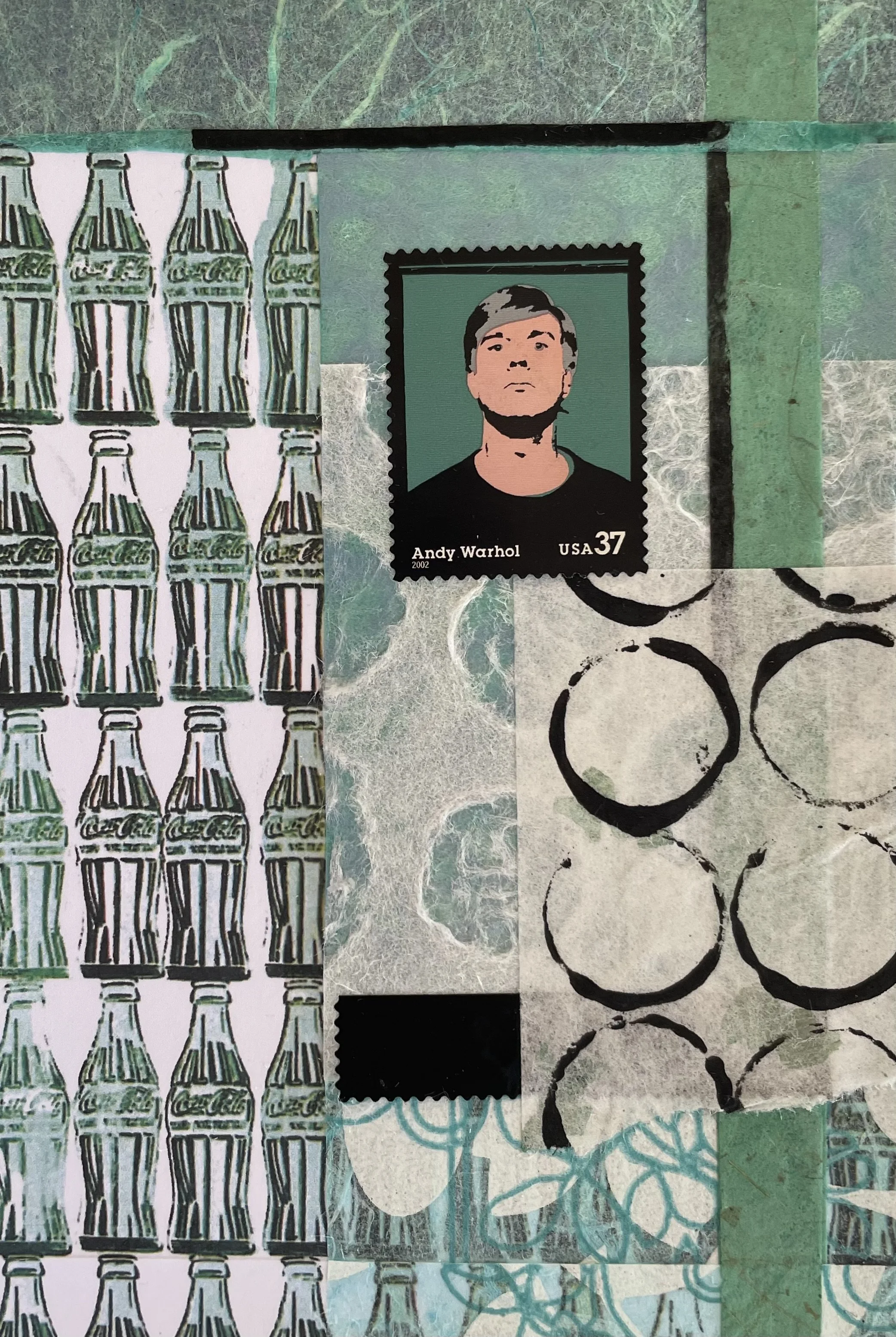 Andy Warhol #2, 5x7, collage/postage stamp