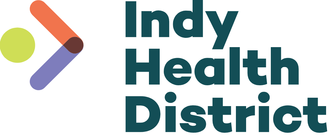 Logo of Indy Health District with three colored dots and the text 'Indy Health District' in bold letters.