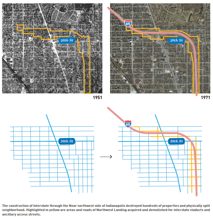 Map of Interstate 65 dividing Northwest Landing from Midtown Indianapolis