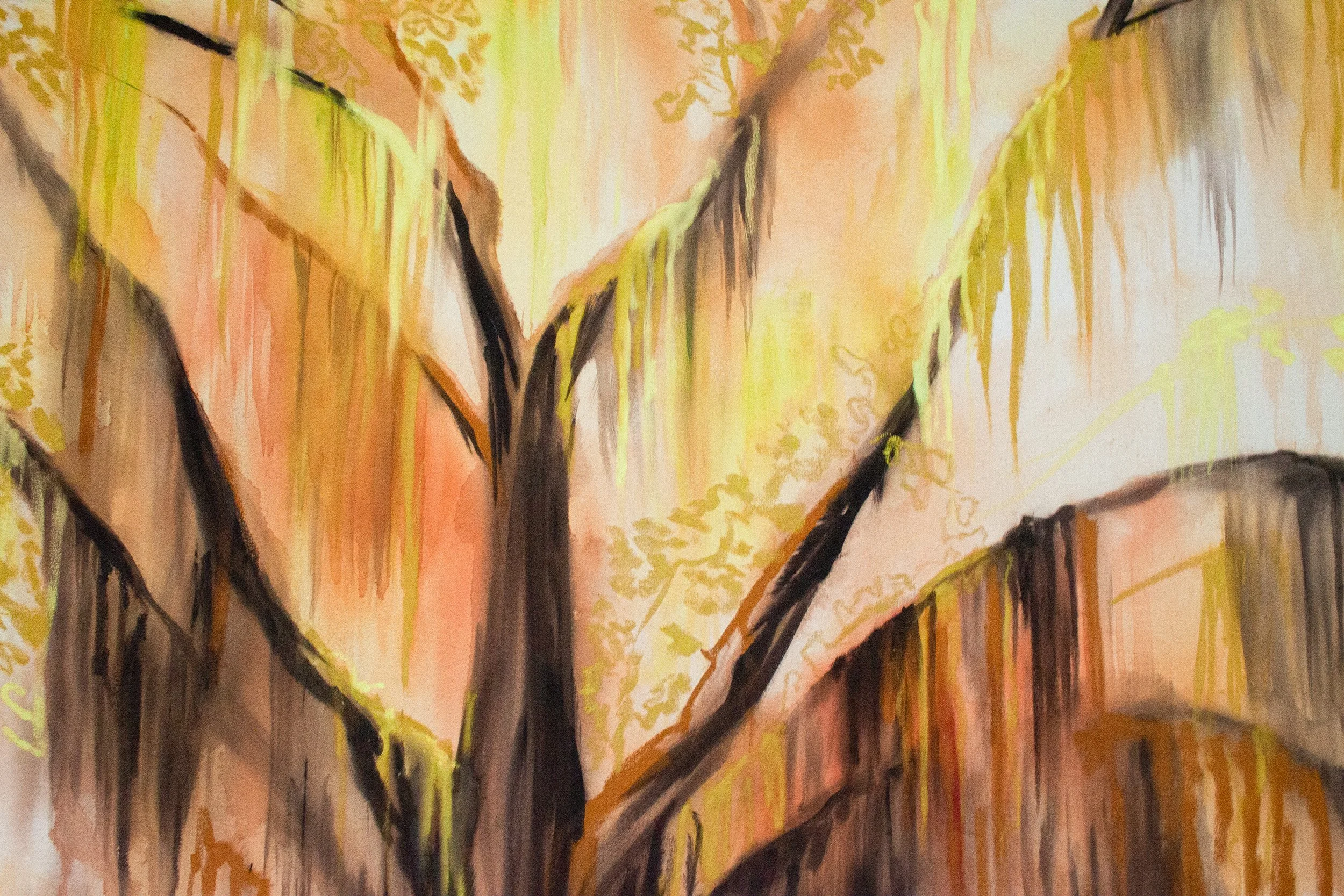 "GRANDMOTHER'S OAK", 60" x 72", acrylic and oil stick on raw canvas