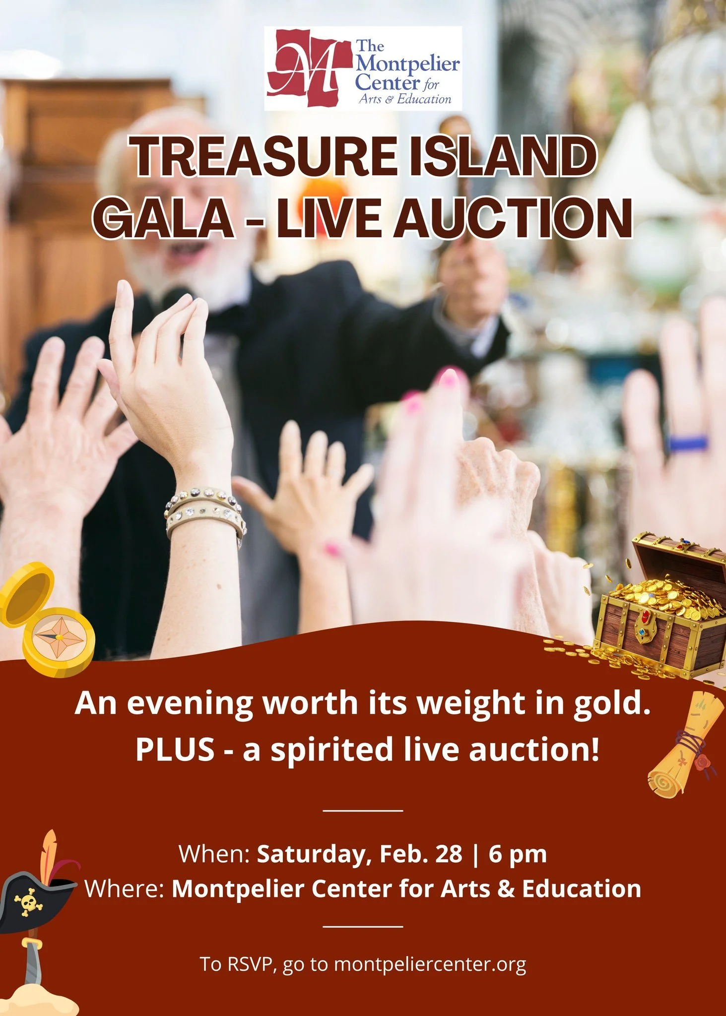 One of the most exciting parts of the Treasure Island Gala?
Our LIVE AUCTION &mdash; packed with experiences, trips, and one-of-a-kind items you won&rsquo;t find anywhere else.

Every bid directly supports arts and education programming at the Montpe