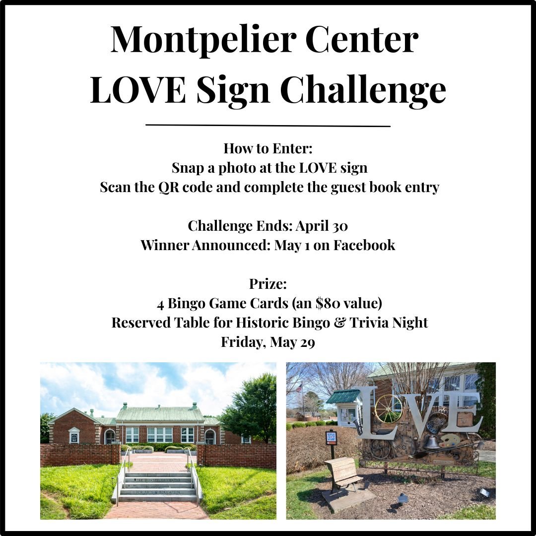 Spring is the perfect time to visit The Montpelier Center LOVE sign, snap a photo, and make a memory with your family!

We&rsquo;ve extended the deadline for our LOVE sign challenge, so there&rsquo;s still time to join the fun! To enter, take a photo