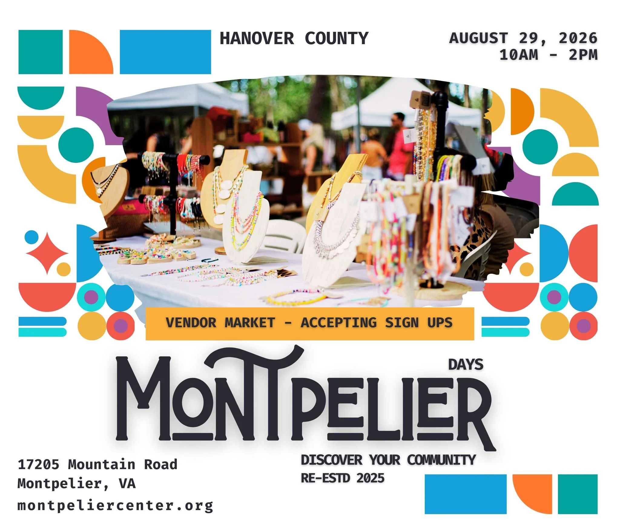 🚨 Vendor Reminder!
If you're planning to join us for Montpelier Days on Saturday, Aug. 29, don&rsquo;t wait to secure your spot in the vendor market. Booths are filling fast, and we want to see your business shine!

🎨 Handmade goods
🍯 Local produc