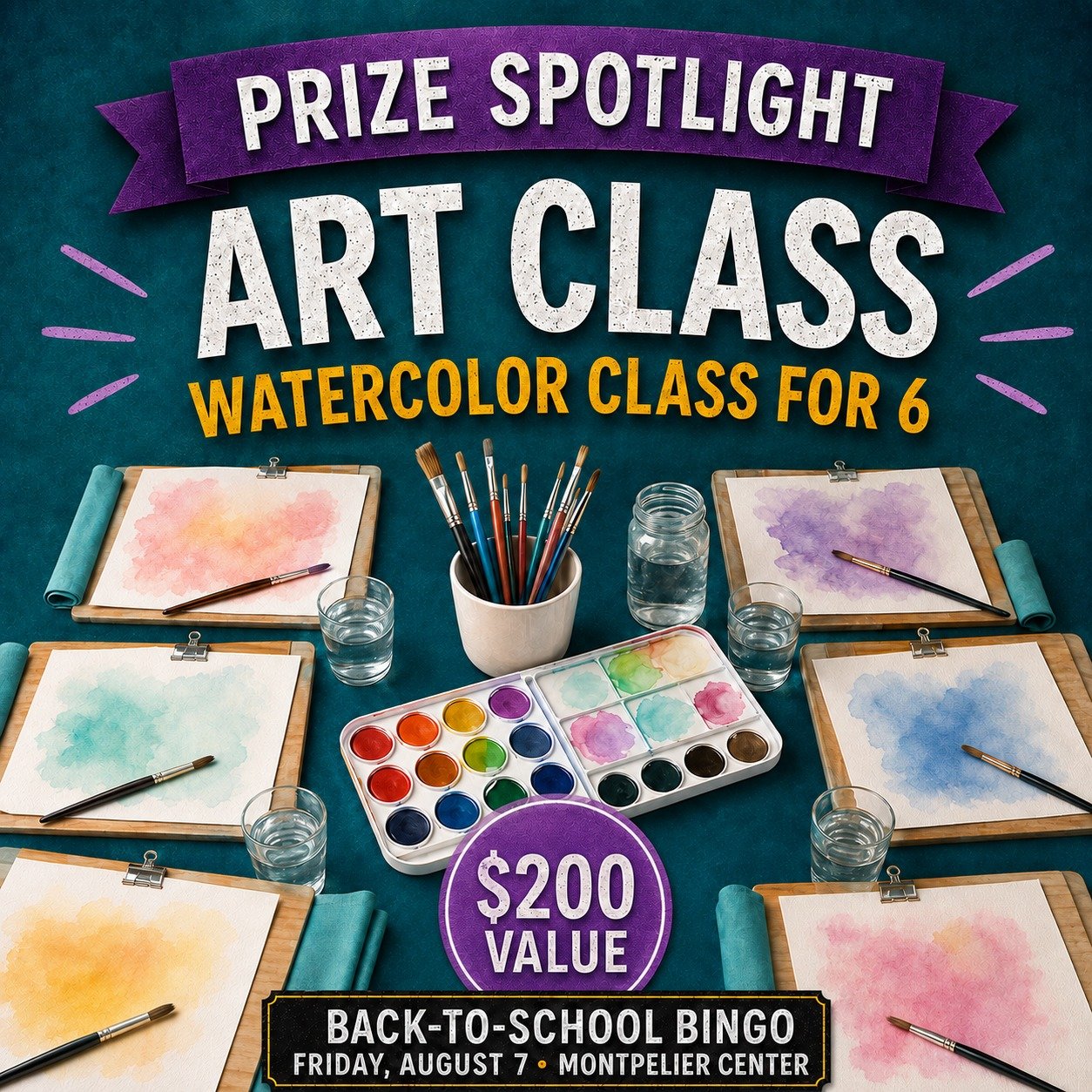 🎨 IT&rsquo;S BINGO DAY, and these prizes are works of art!

Tonight you could win:

🌻 A flower class for two plus a bouquet from Freckled Flower Farm&mdash;a $130 value!

🎨 A watercolor class for six&mdash;a $200 value! Grab five friends and make 