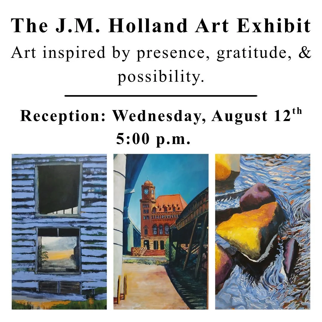 Join us for the J.M. Holland Art Exhibit, featuring vibrant, expressive paintings inspired by time spent running and walking along the James River.

Drawing from nature, Japanese prints, graphic novels, street art, and artists like Edvard Munch and V