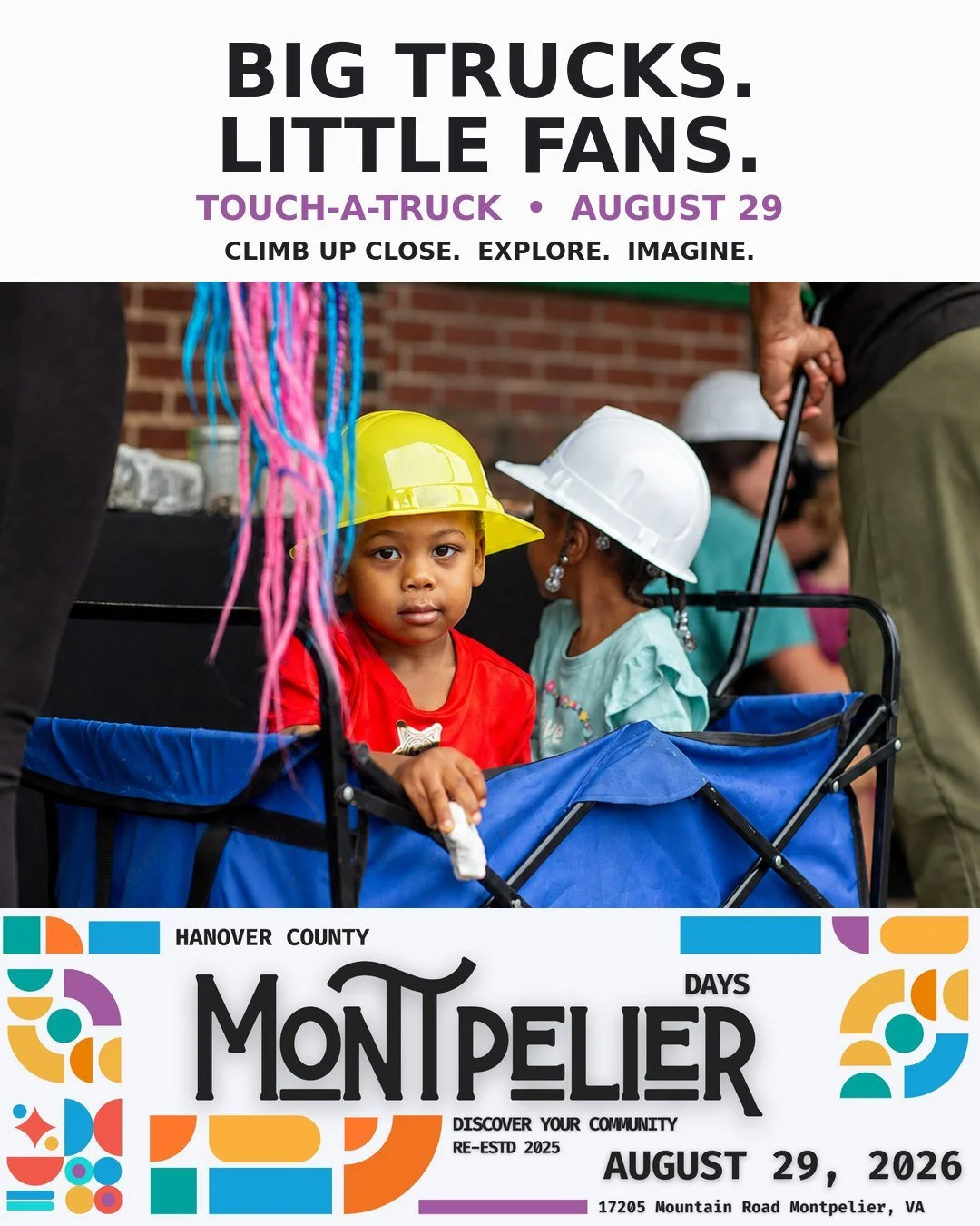 Big trucks. Little explorers. Huge smiles. 🚚 Touch-a-Truck is coming to Montpelier Days on Saturday, Aug. 29! Kids can get an up-close look at the vehicles that keep our community moving. Add it to your family&rsquo;s plans for an August 29 adventur