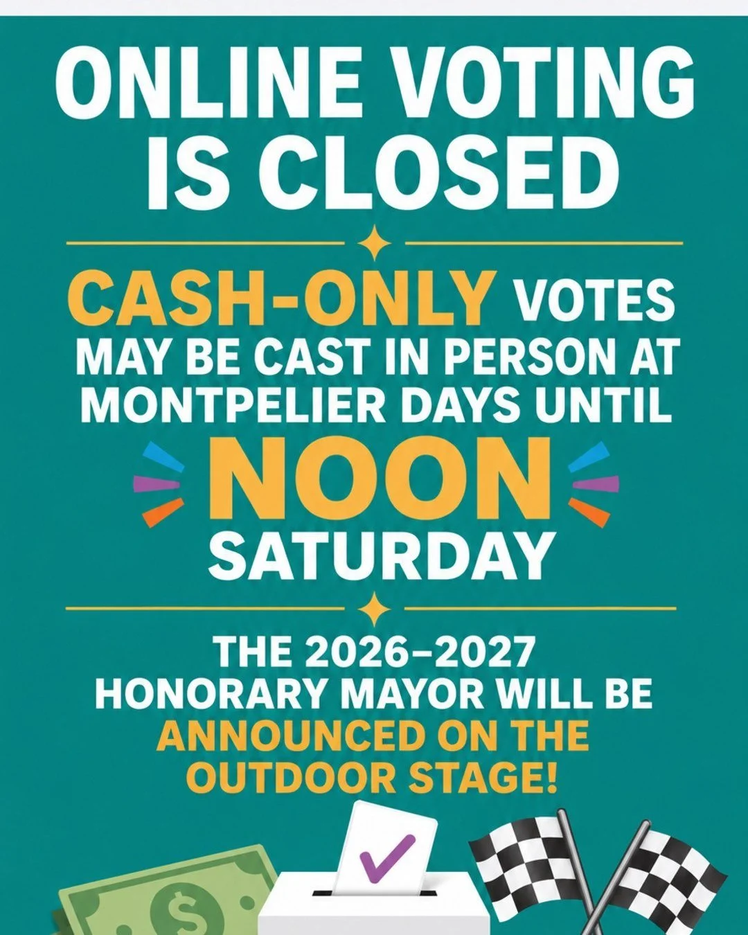 Bring cash Saturday! In-person voting continues until noon.