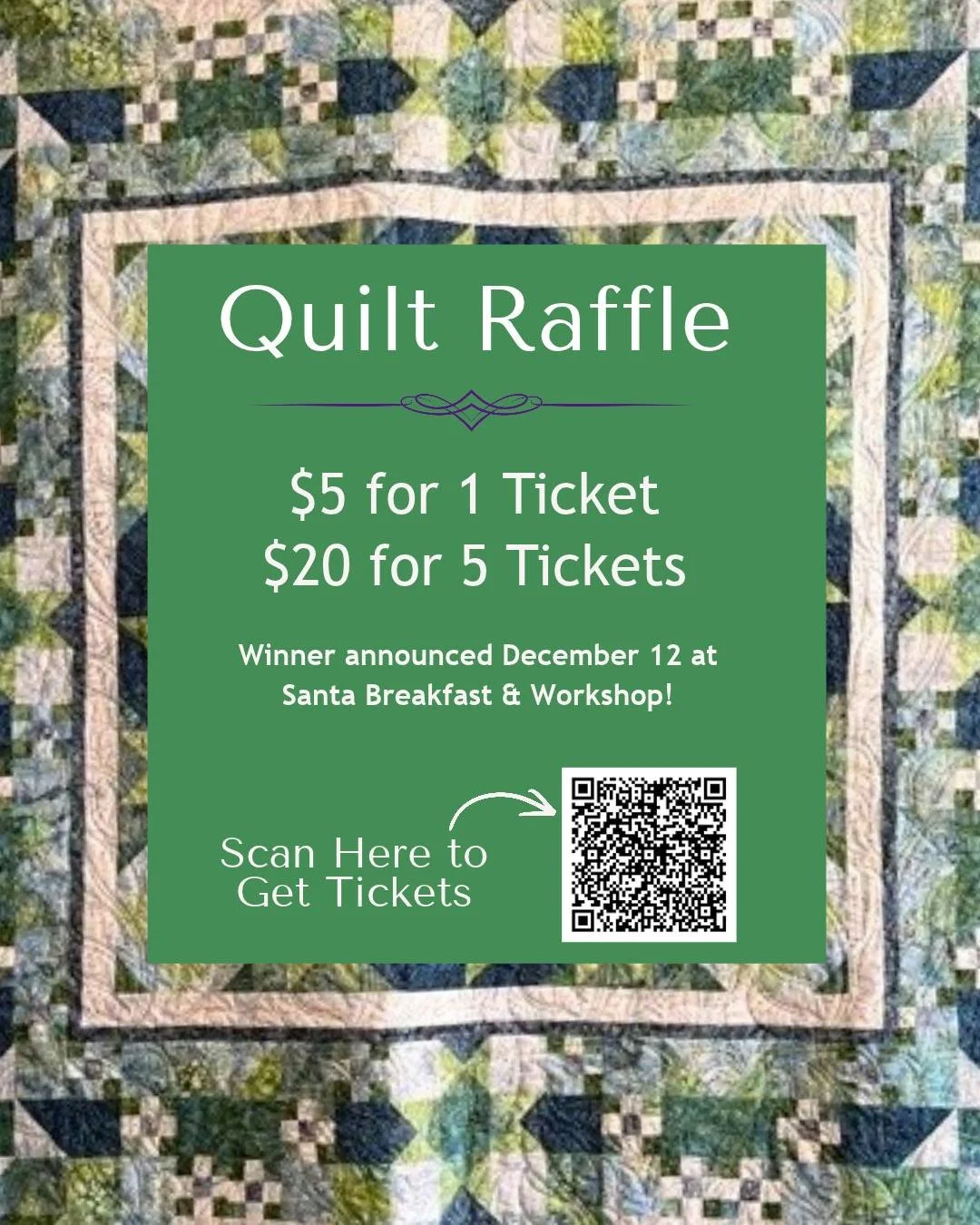 🧵 WIN A BEAUTIFUL HANDMADE QUILT! 🧵

Enter for your chance to win this lovely handmade quilt, generously created by The Country School Quilters! ❤️

🎟️ Raffle Tickets:
&bull; $5 for 1 ticket
&bull; $20 for 5 tickets

🎅 The winner will be announce