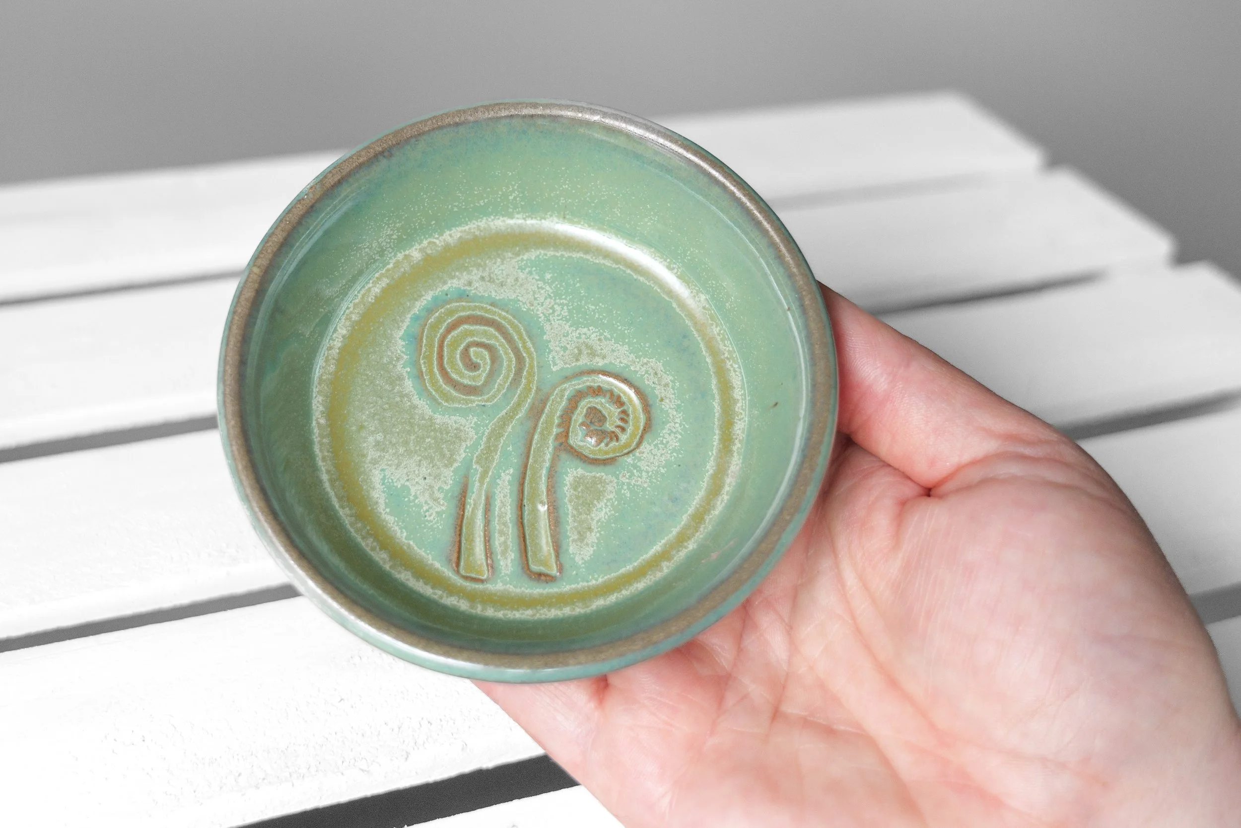 Fiddlehead Dish, red clay, $20