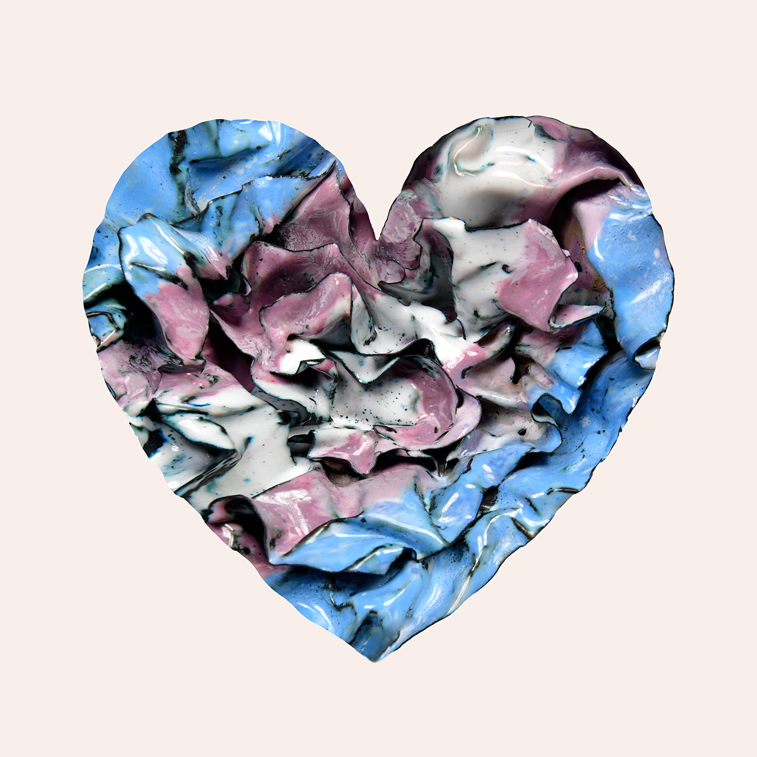 Trans pride flag heart art print by Sherry Been, in soft pink, white, and blue. (Copy) (Copy)