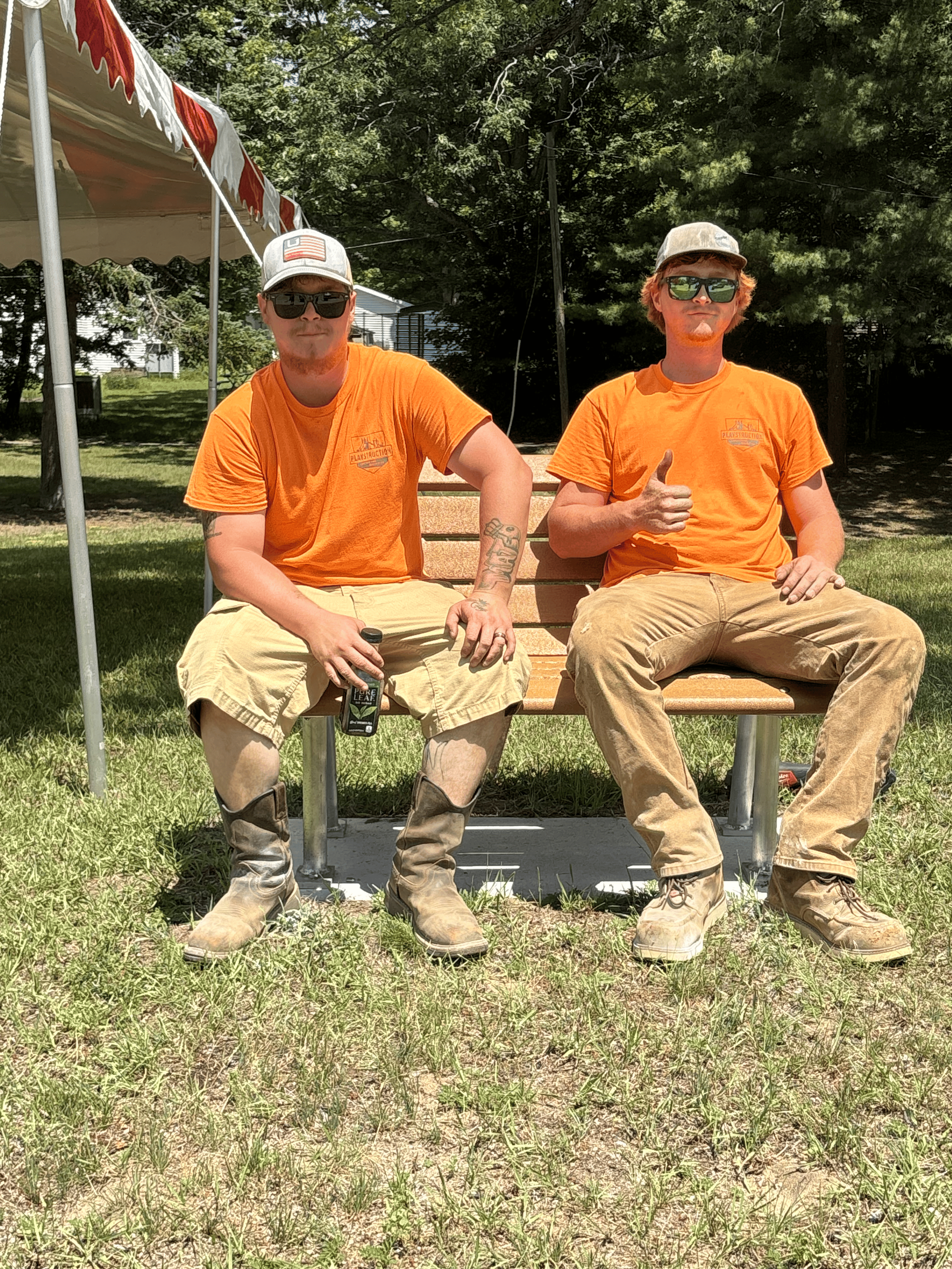 Construction Boys On Finished Bench