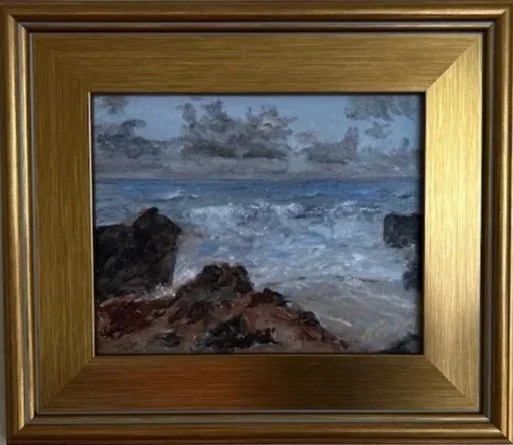 Original seascape oil painting of a coastal storm and crashing ocean waves by marine artist Bob Vogel.