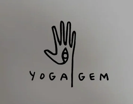 yoga gem logo featuring a hand with an eye in the centre