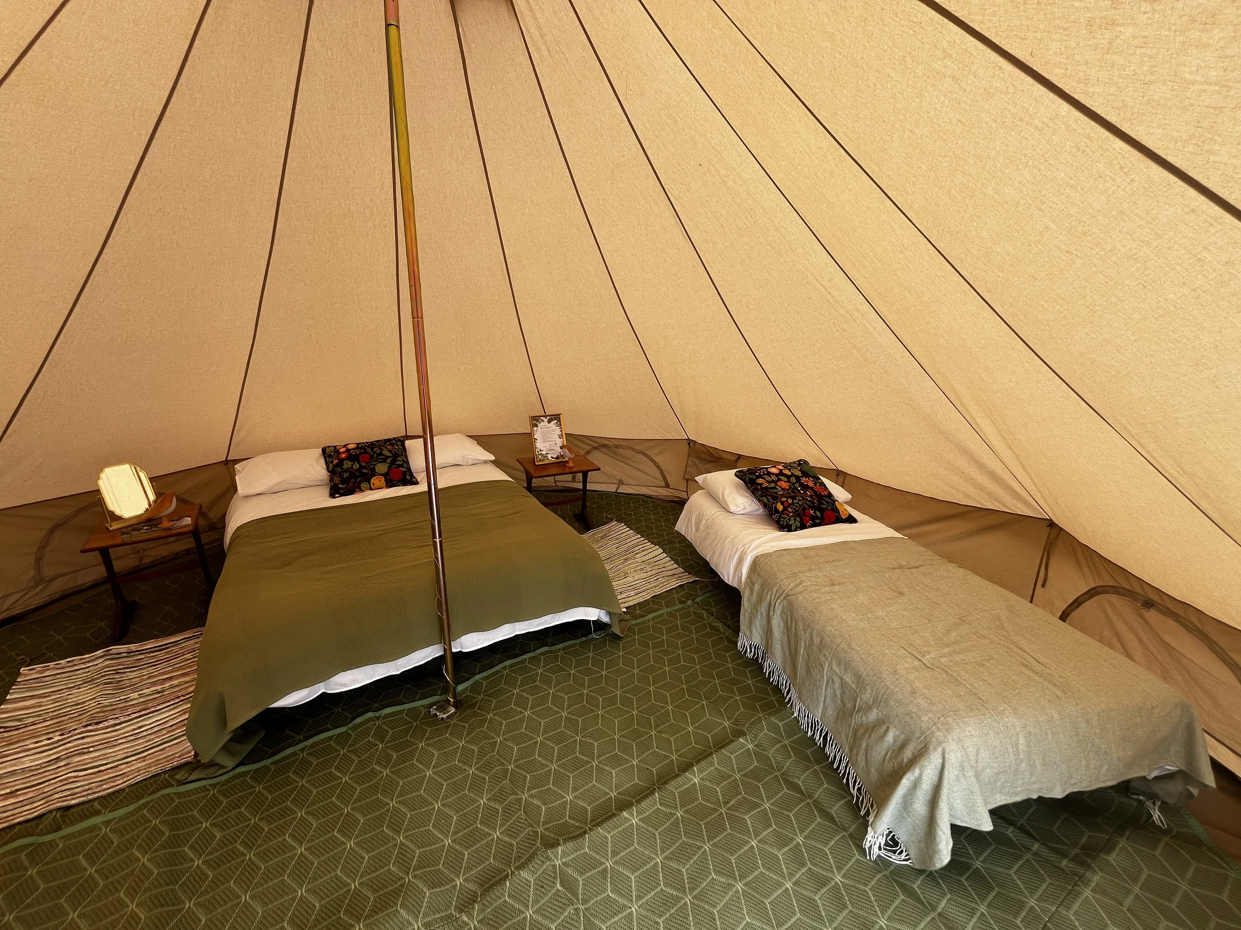 enwild glamping 5m bell tent with 1 double and 1 single bed.webp (Copy) (Copy)