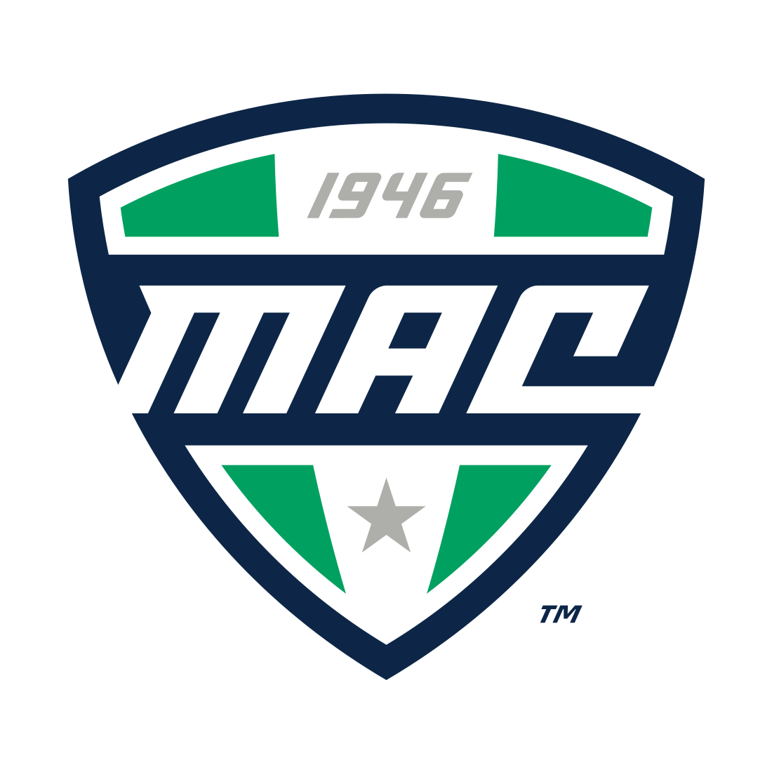 Logo with a shield shape, the number 1946 at the top, the text 'MAC' in the center, a gray star at the bottom, and green and white sections.