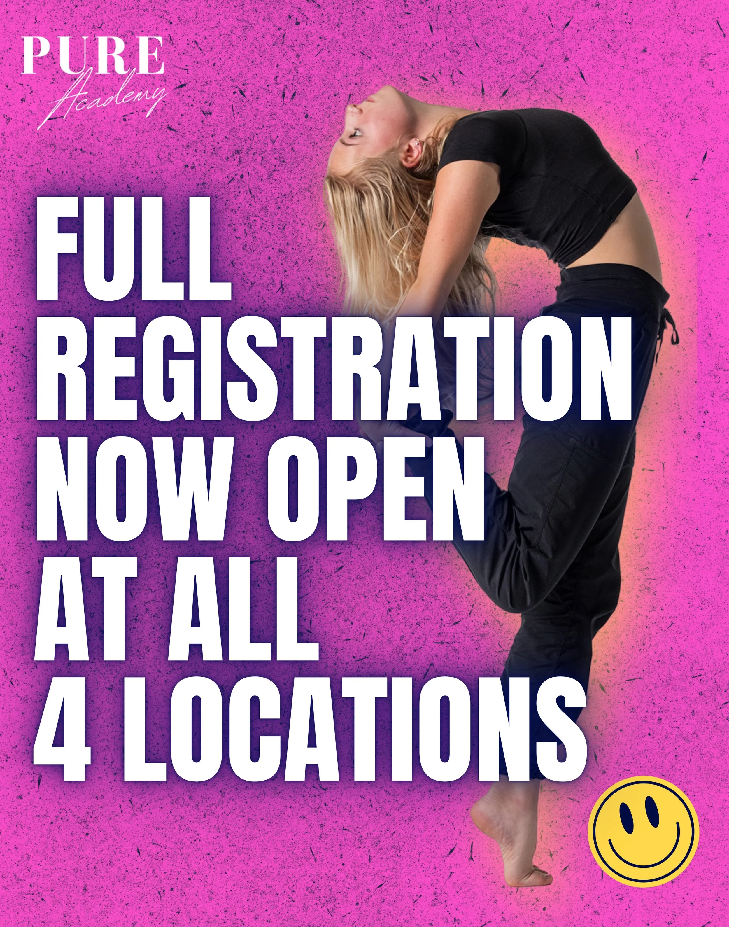 🚨 FULL REGISTRATION IS NOW OPEN AT ALL 4 LOCATIONS🚨

Our Fall 2026&ndash;2027 classes are live in the portal&mdash;filter by age + style to build your dancer&rsquo;s schedule!

🔓 Priority registration has ended
🎉 Now open to everyone at all 4 loc
