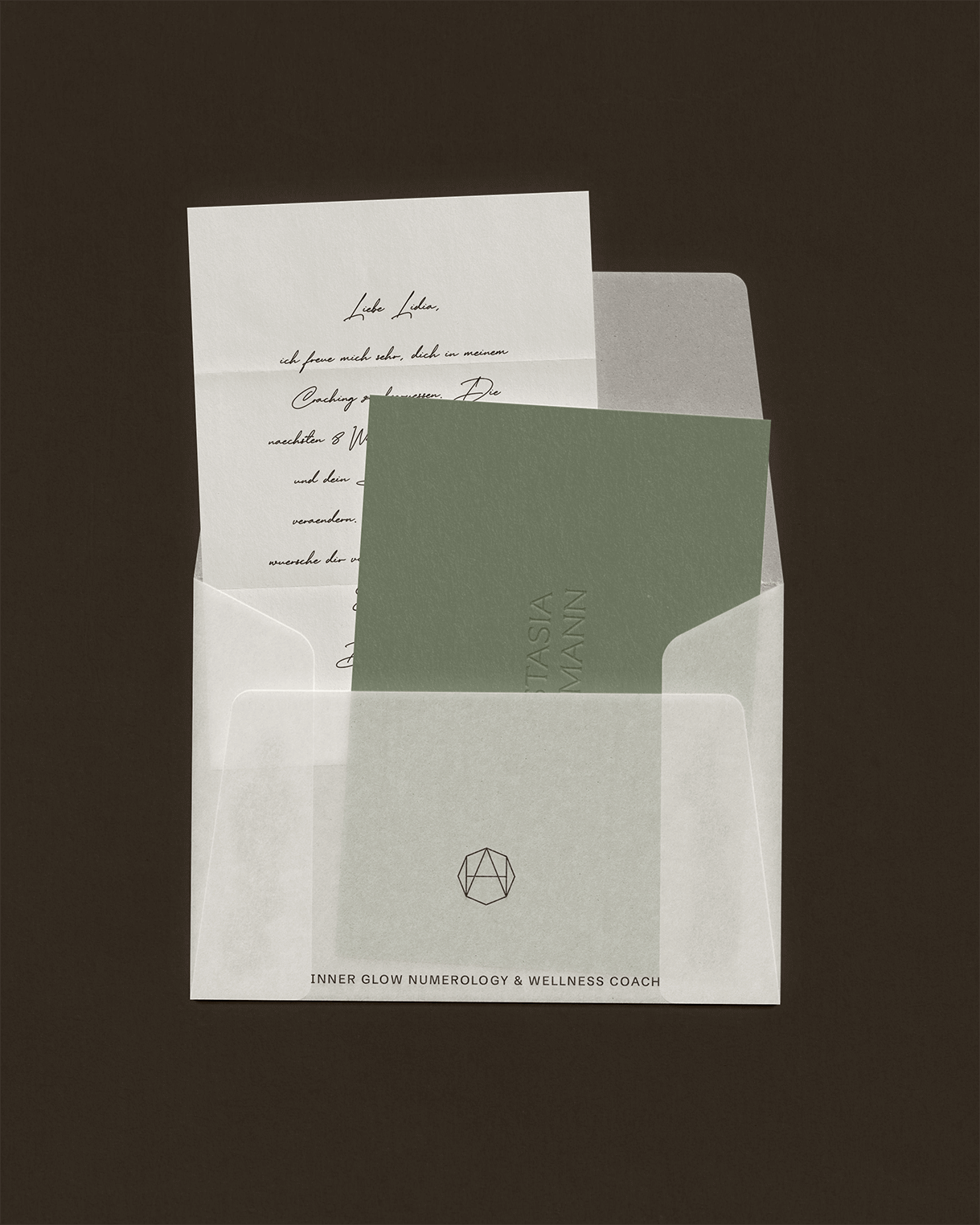 Brand identity stationery of a women wellbeing coach Anastasia Hartmann