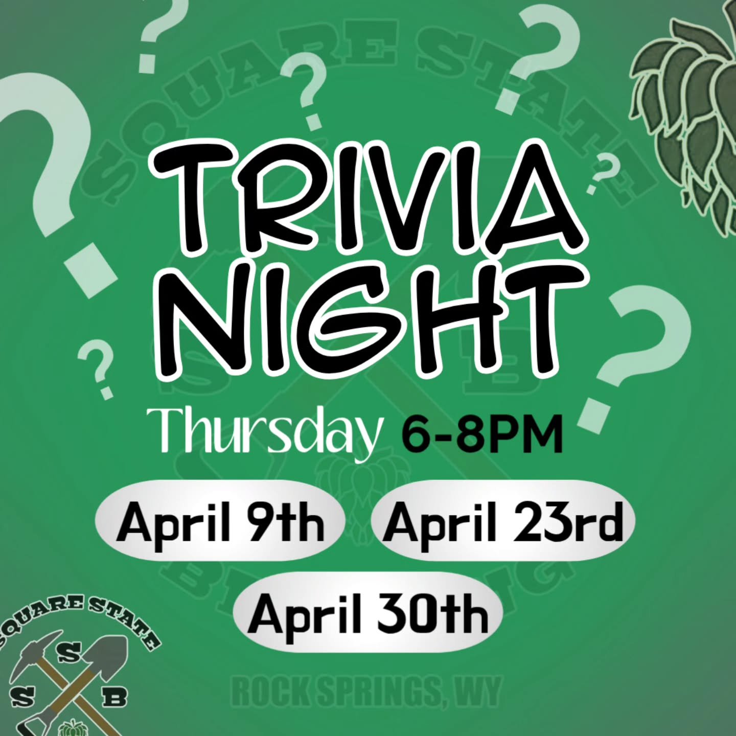 We know how much you love our Trivia Nights, so we're officially adding more sessions starting next month! 🧠🍻

Tag your teammates so they can put it on their calendars 📅 ✨️

#trivianight #squarestatebrewing #downtownrocksprings