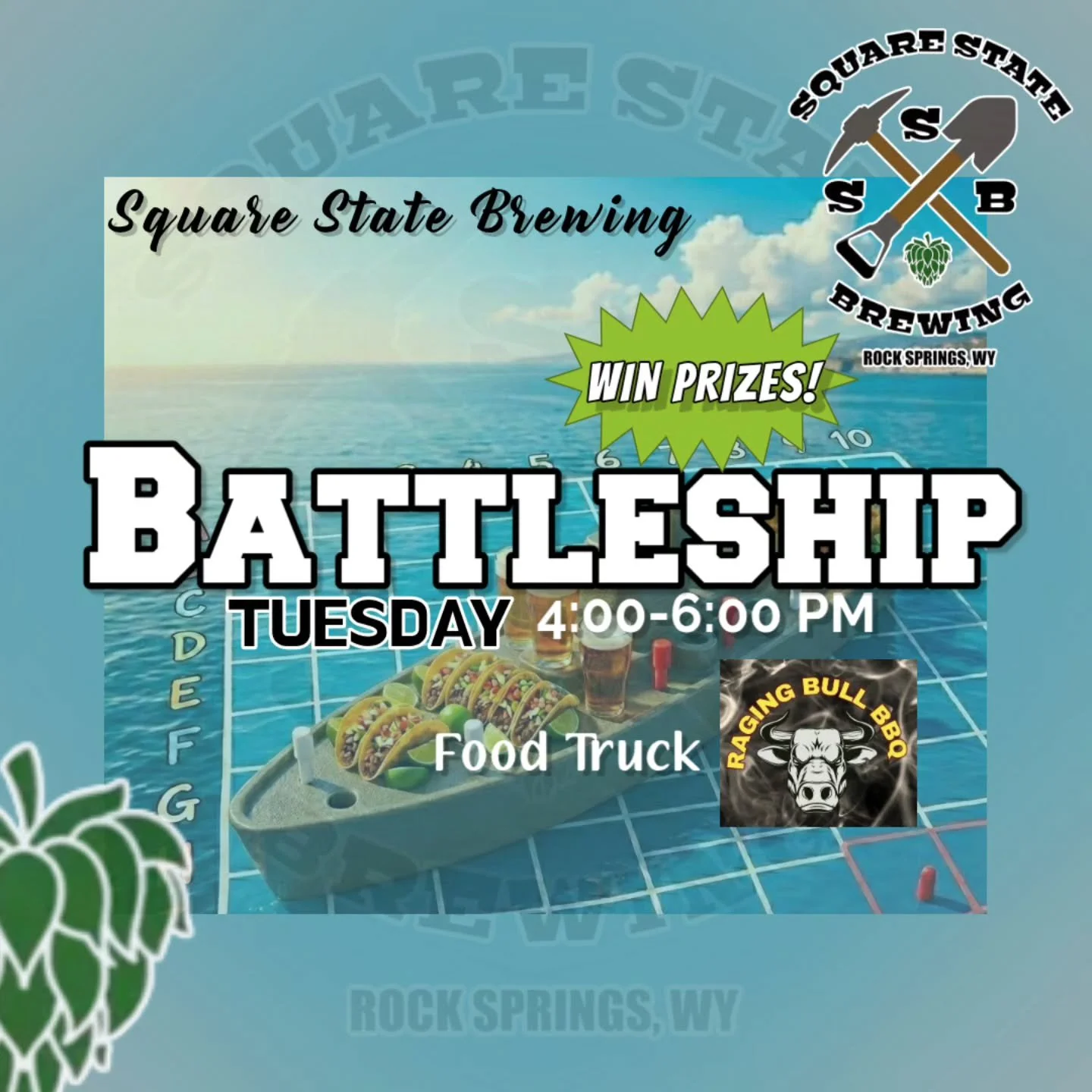 ⚓ BATTLESHIP TIME! ⚓

Join us for our another round of Battleship tonight! Raging Bull BBQ will be here serving up their wood fired "low and slow" style barbecue. Yum!

Here's how to play Battleship:
🍺 Order a pint &rarr; get 1 shot
🌮 Ord