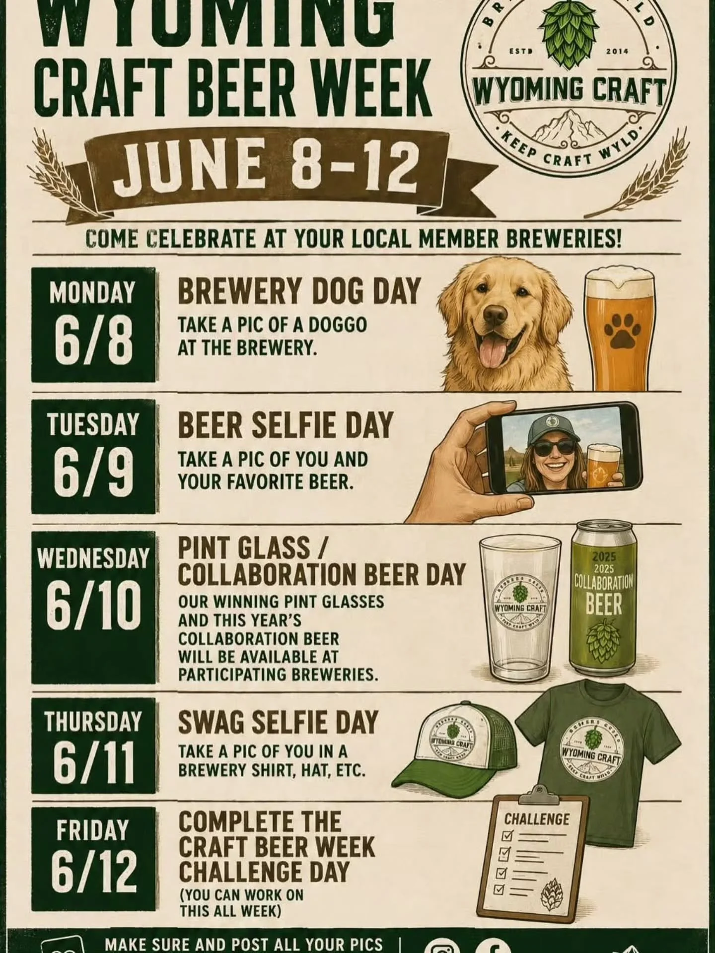 🍻 Happy Wyoming Craft Beer Week! 🦬

Stop by Square State this week to celebrate! Please note we are closed today, Monday. You can also be entered to win some Wyoming Brewers Guild swag by completing the Craft Beer Week Challenge! Post your pics and